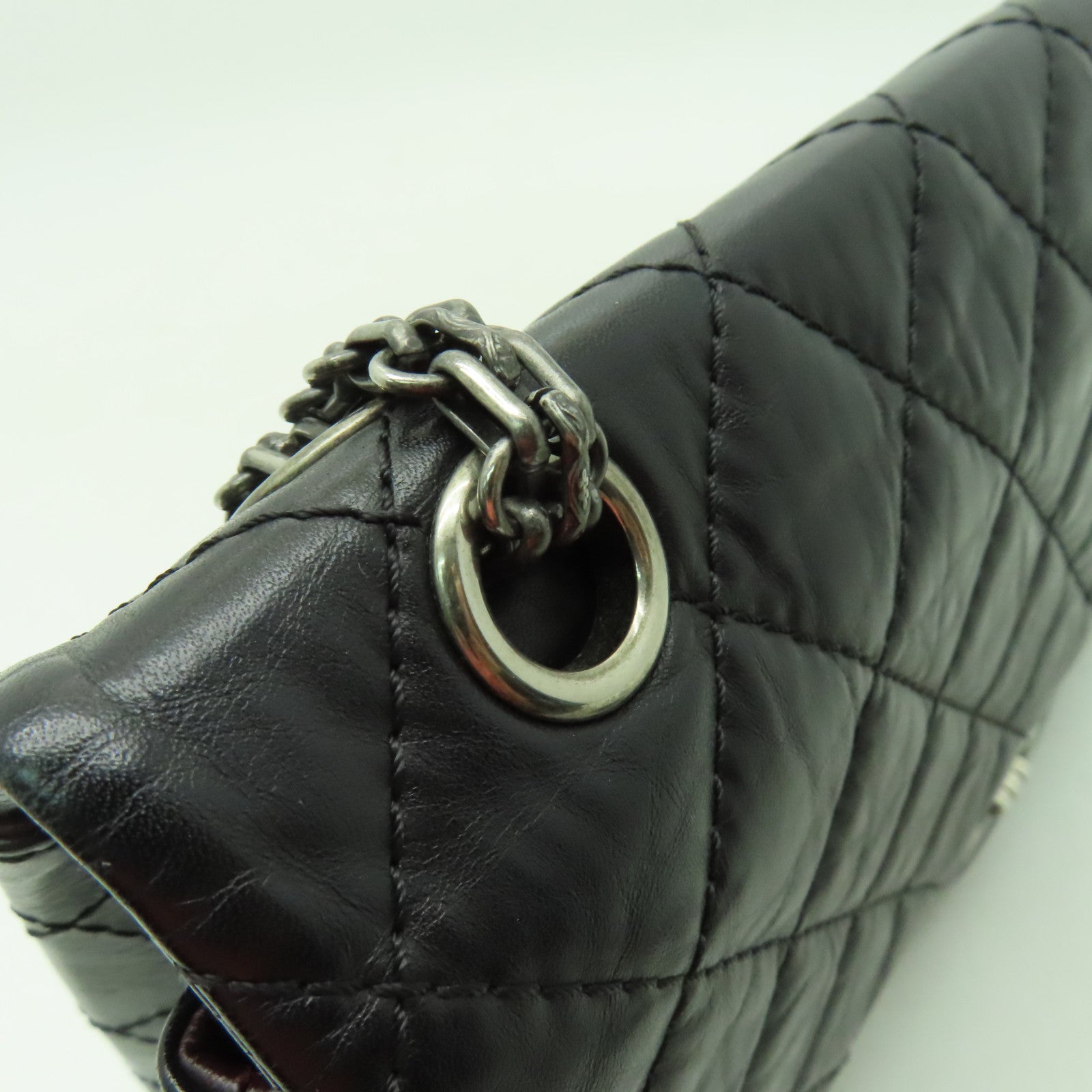 CHANEL 【激減優惠】菱格Aged Calf皮革2.55銀扣鏈帶肩背袋黒色
