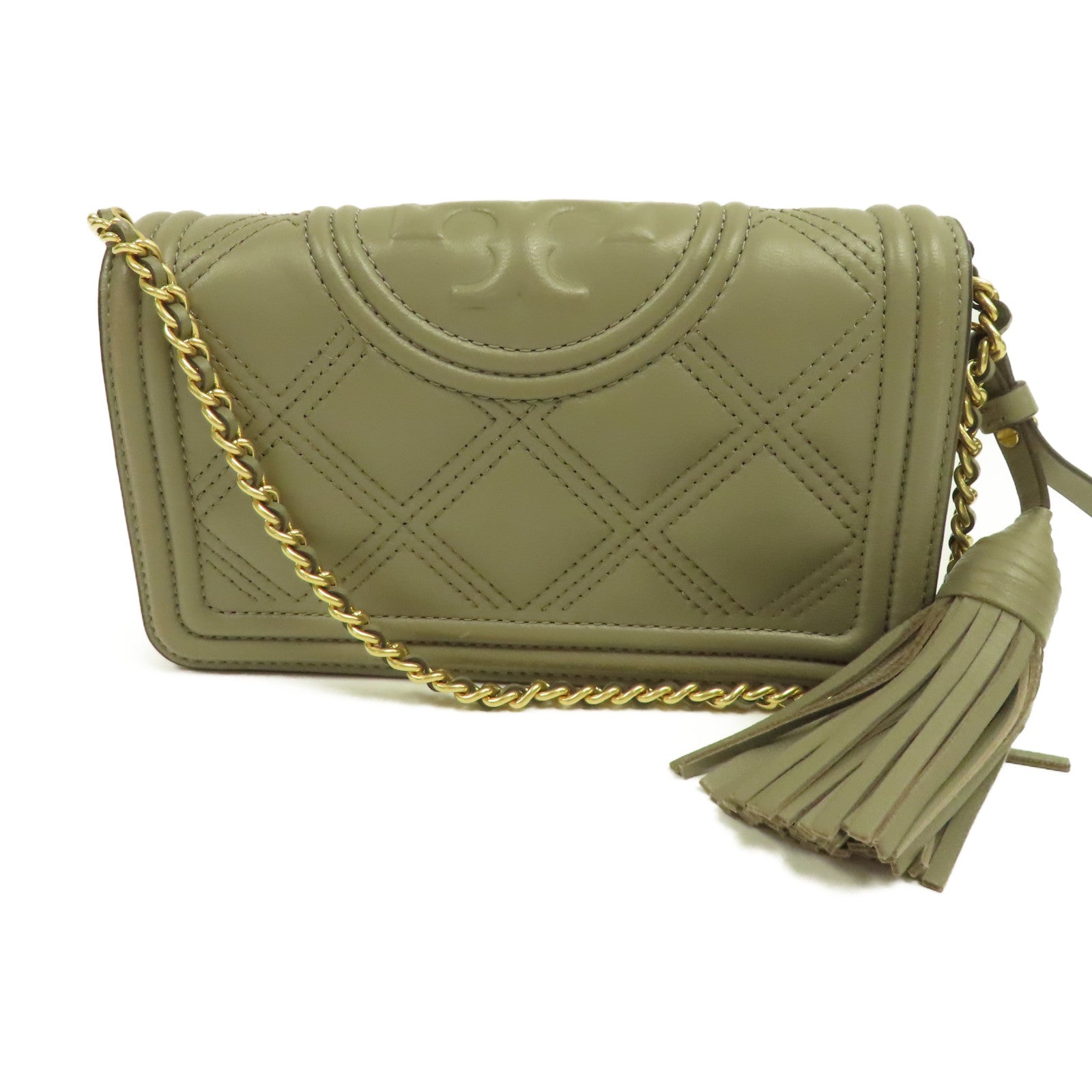 Tory Burch 牛皮皮革Chain Shoulder Bag金扣鏈帶肩背袋灰色
