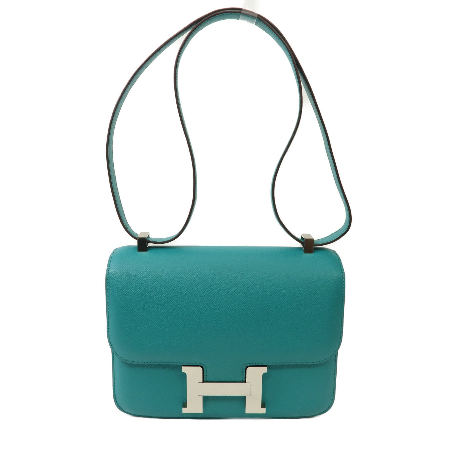HERMES 【激減優惠】Epsom皮革Constance 24銀扣肩背袋7F/Bleu Paon孔雀藍色