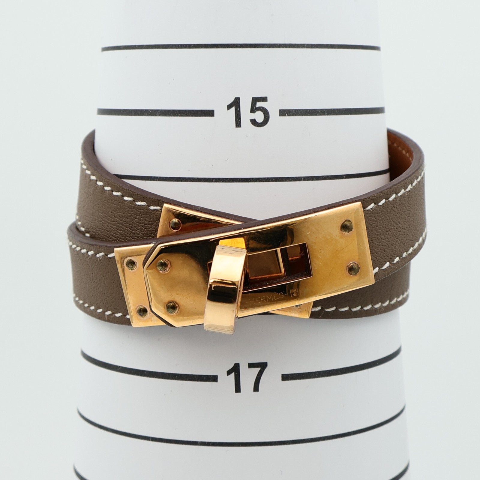 HERMES Swift皮革Kelly Double Tour Bracelet金扣手帶Etoupe