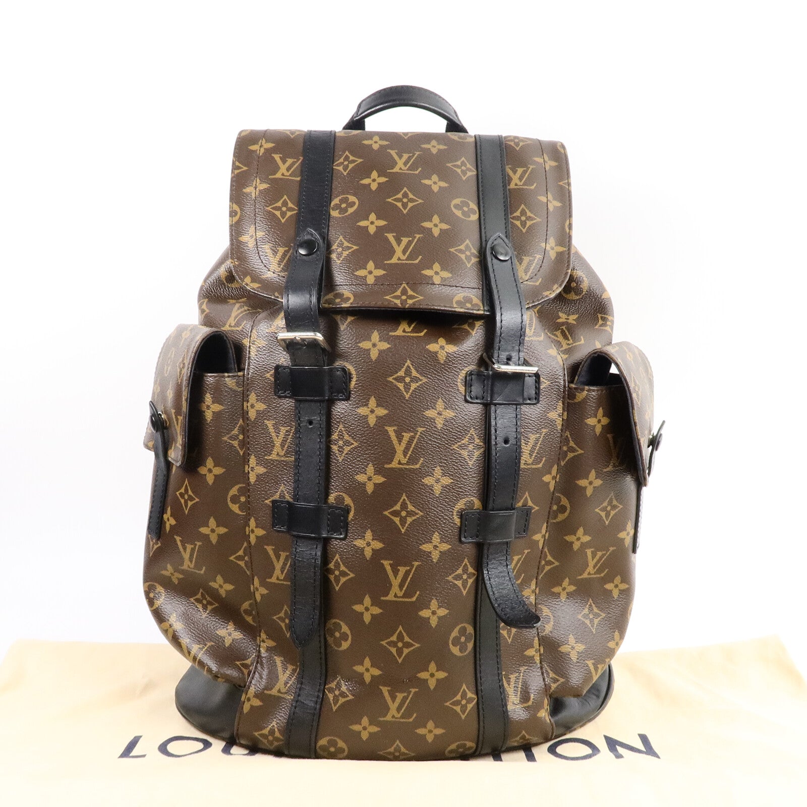 LOUIS VUITTON Monogram Macassar Christopher MM銀扣背包