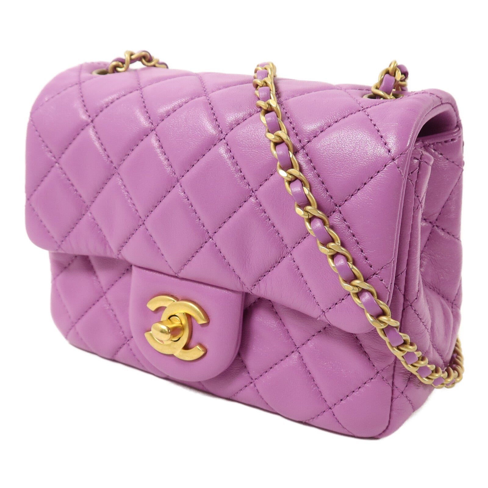 CHANEL 羊皮皮革Mini Classic 17 with Gold ball鏈帶肩背袋