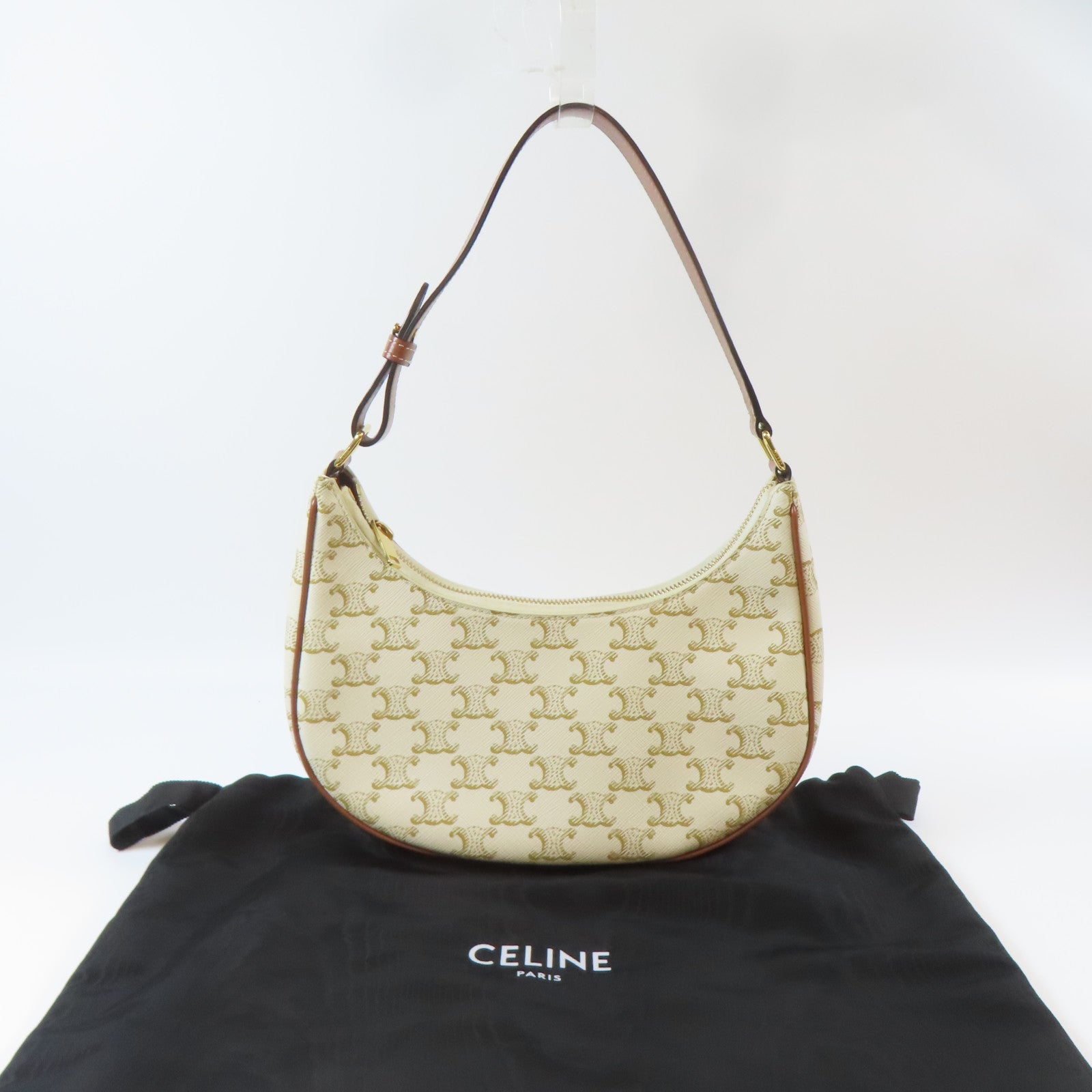 CELINE 塗層帆布Ava Bag金扣肩背袋白色