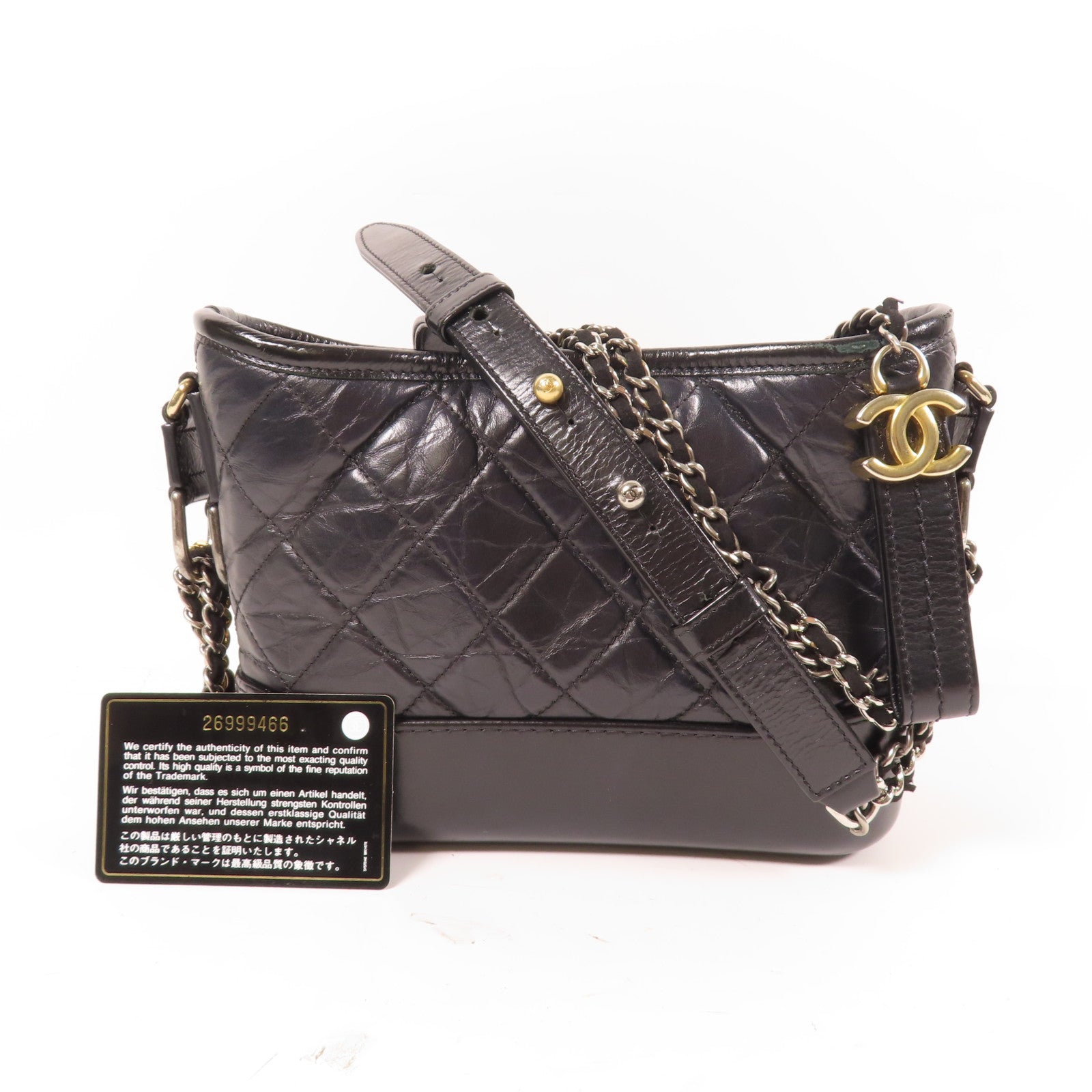 CHANEL 【激減優惠】菱格牛皮皮革Gabrielle Small金扣/銀扣鏈帶肩背袋黑色