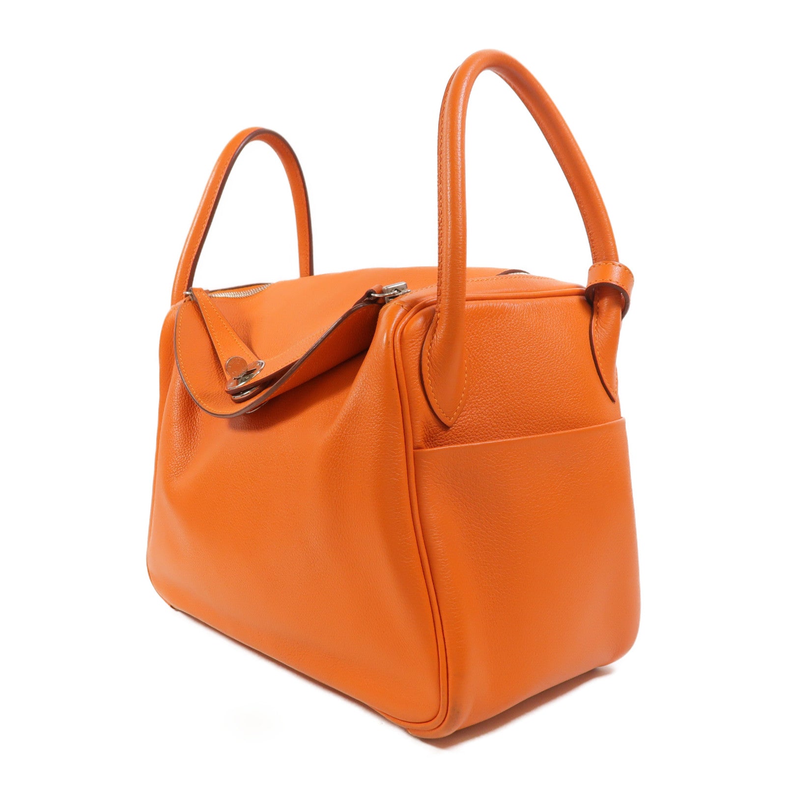 HERMES Clemence皮革Lindy 30銀扣手挽肩背兩用袋Orange
