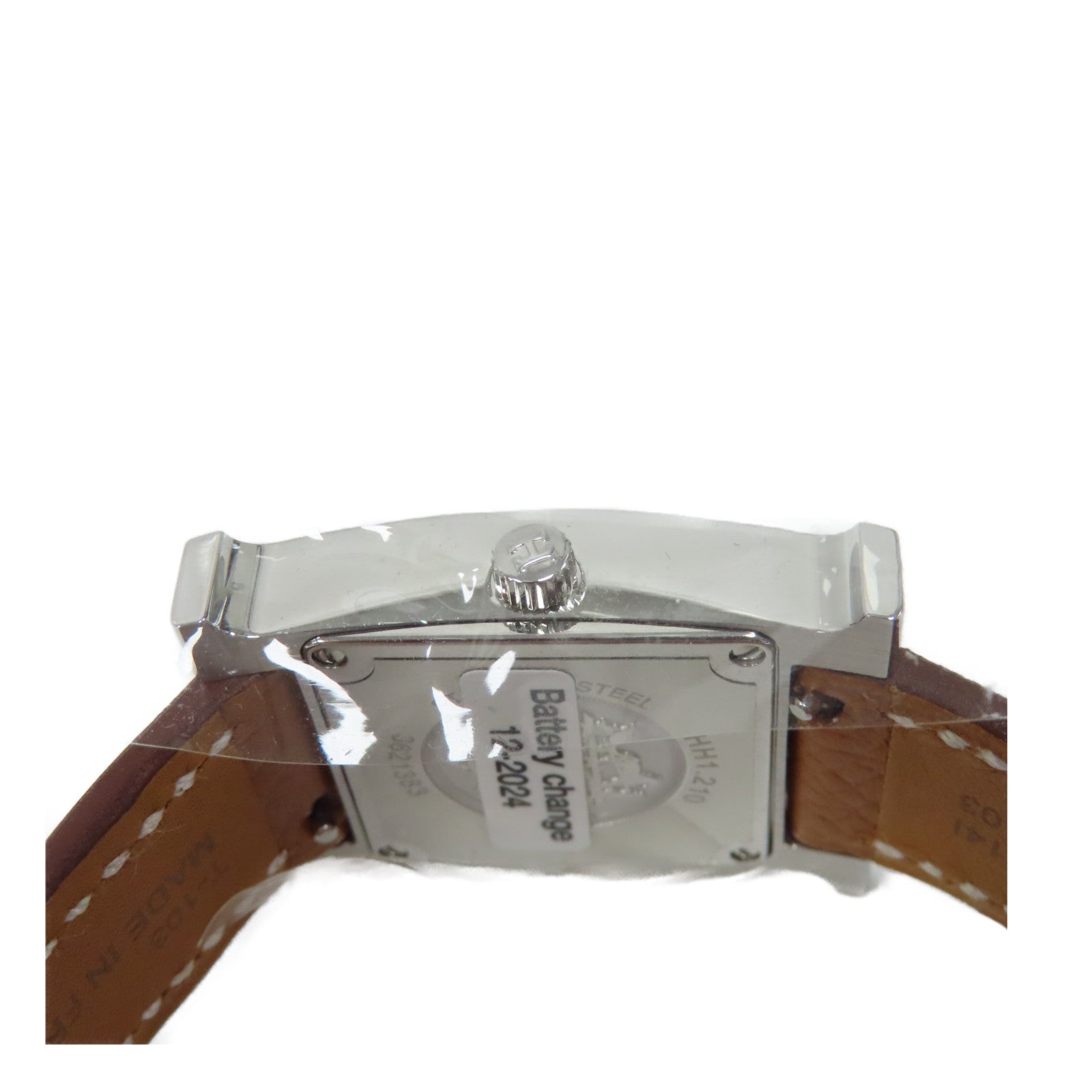 HERMES Heure H Watch不鏽鋼/Epsom皮革石英手錶白色/經典駝色