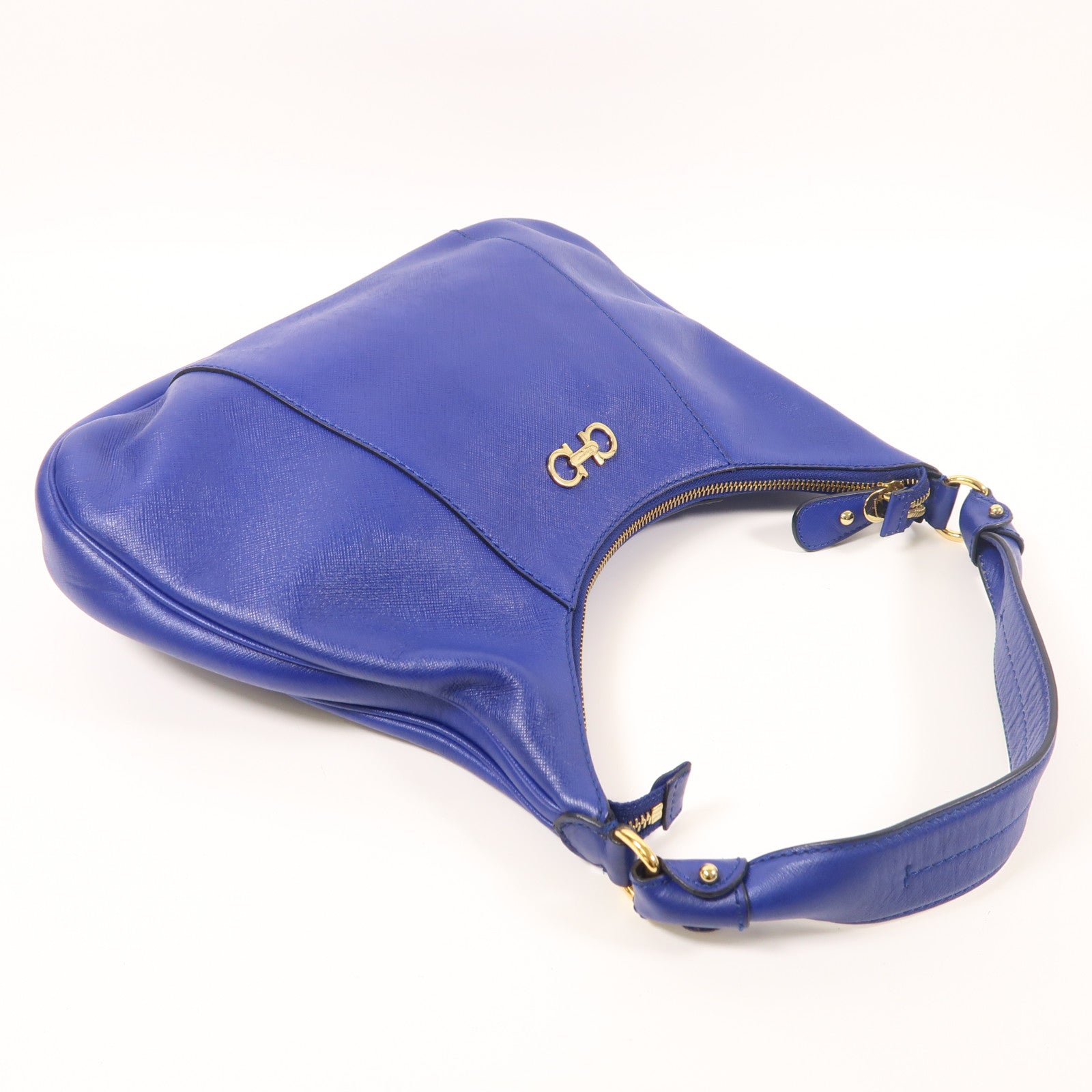 Salvatore Ferragamo GHW Shoulder Bag Calfskin Leather Blue