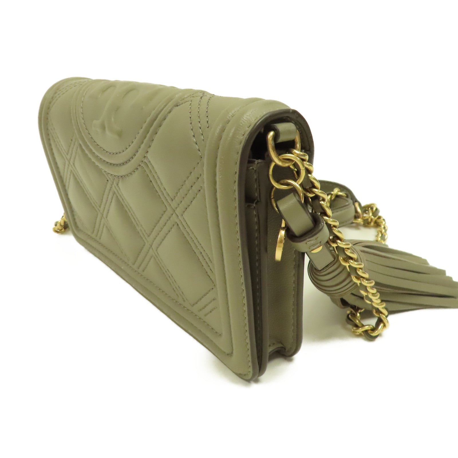 Tory Burch 牛皮皮革Chain Shoulder Bag金扣鏈帶肩背袋灰色