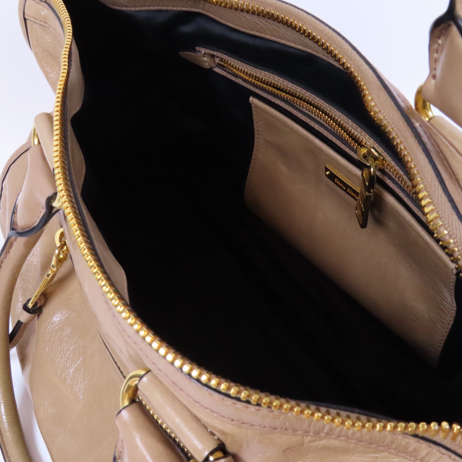 Miu Miu 牛皮皮革Shoulder Bag金扣手挽肩背兩用袋米色
