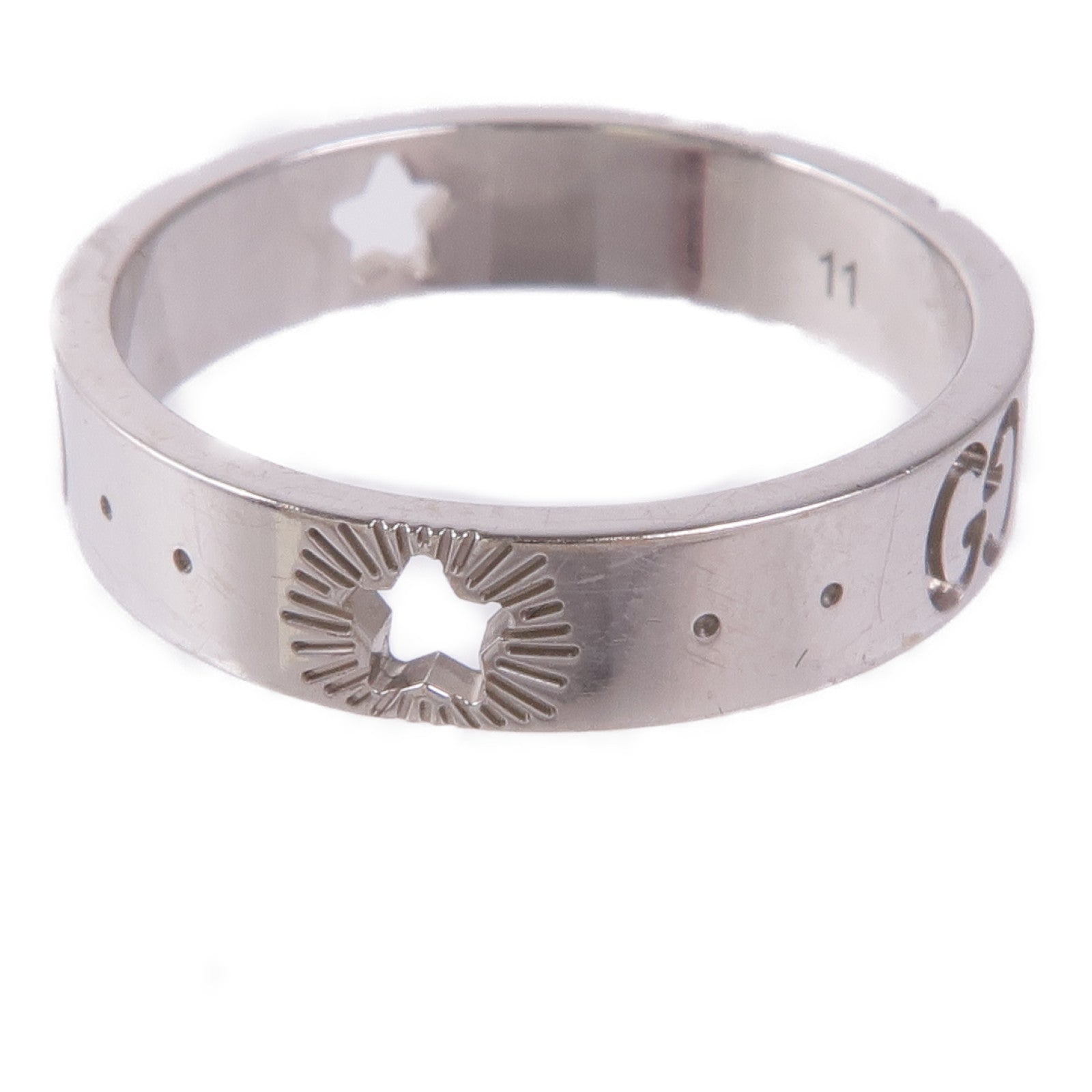 GUCCI 18K白金Icon Ring With Stars戒指US#5.5