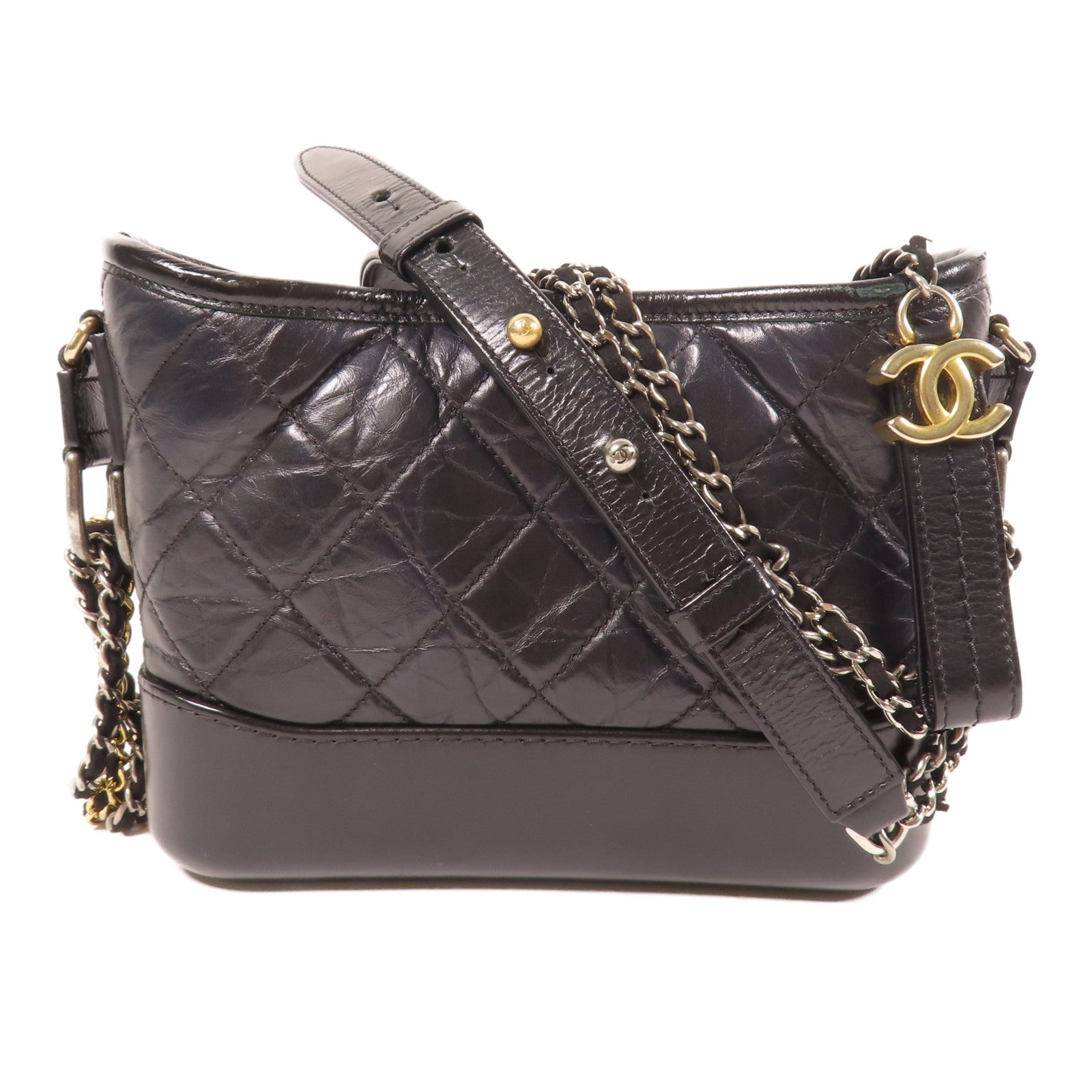 CHANEL 【激減優惠】菱格牛皮皮革Gabrielle Small金扣/銀扣鏈帶肩背袋黑色