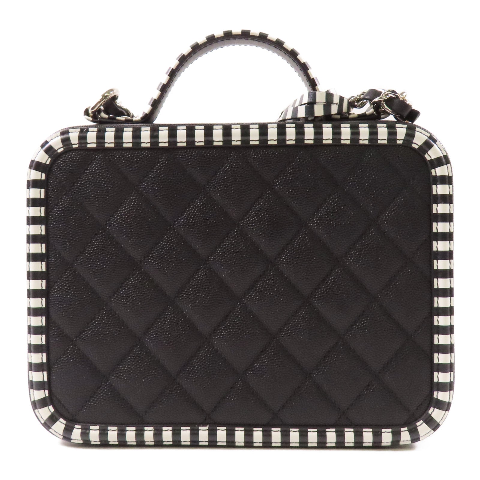 CHANEL 【激減優惠】牛皮皮革Filigree Vanity Case Medium銀扣手挽肩背兩用袋