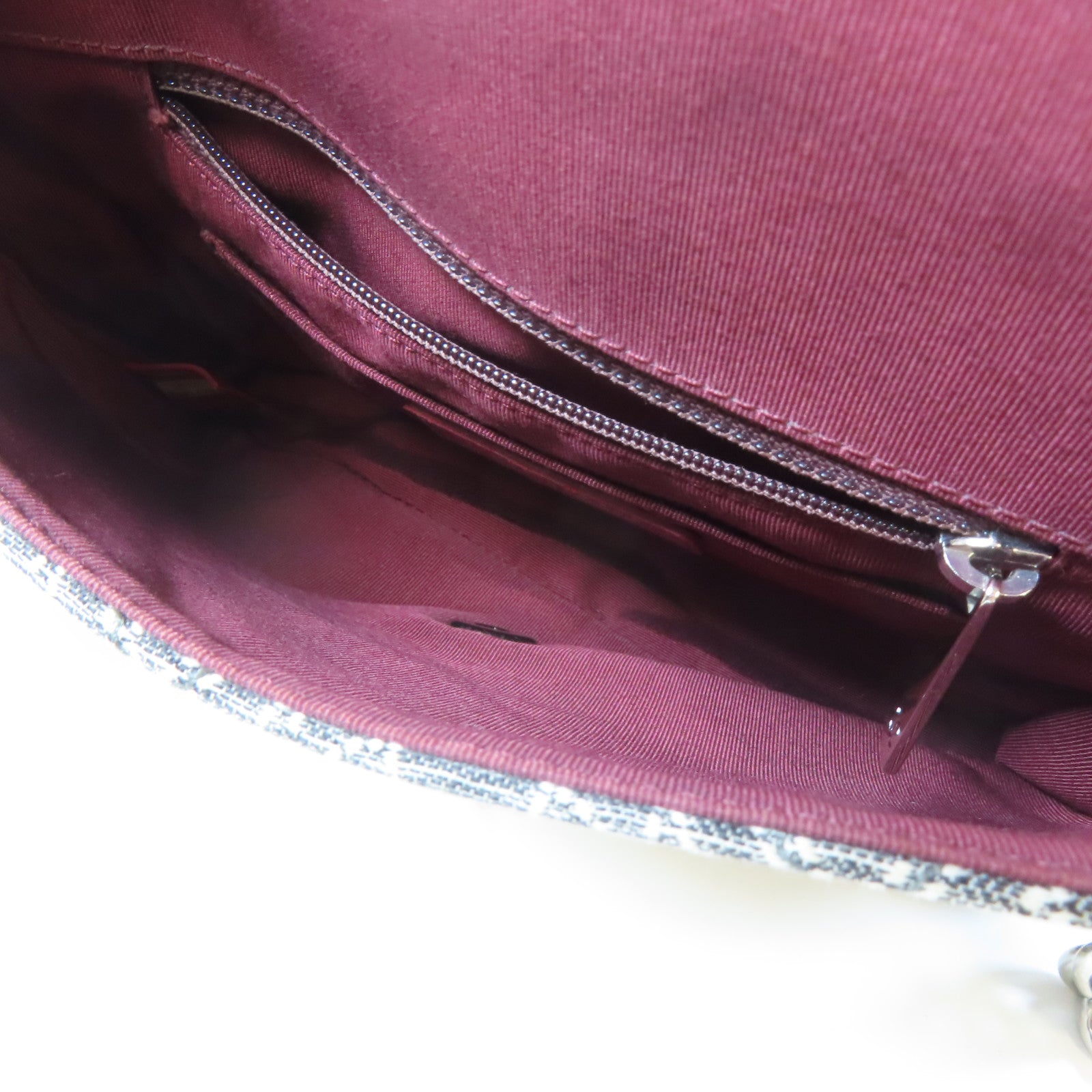 CHANEL 帆布Chain Shoulder Bag銀扣鏈帶手挽肩背兩用袋灰色/白色