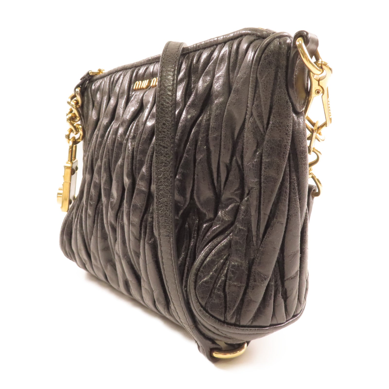 Miu Miu 牛皮皮革Shoulder Bag金扣肩背袋黑色