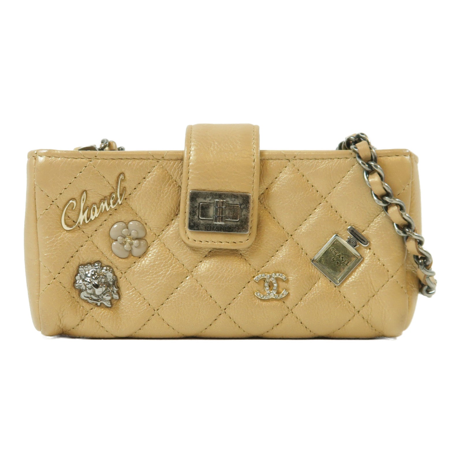 CHANEL 【激減優惠】菱格Caviar皮革Chain Shoulder銀扣鏈帶肩背袋金色