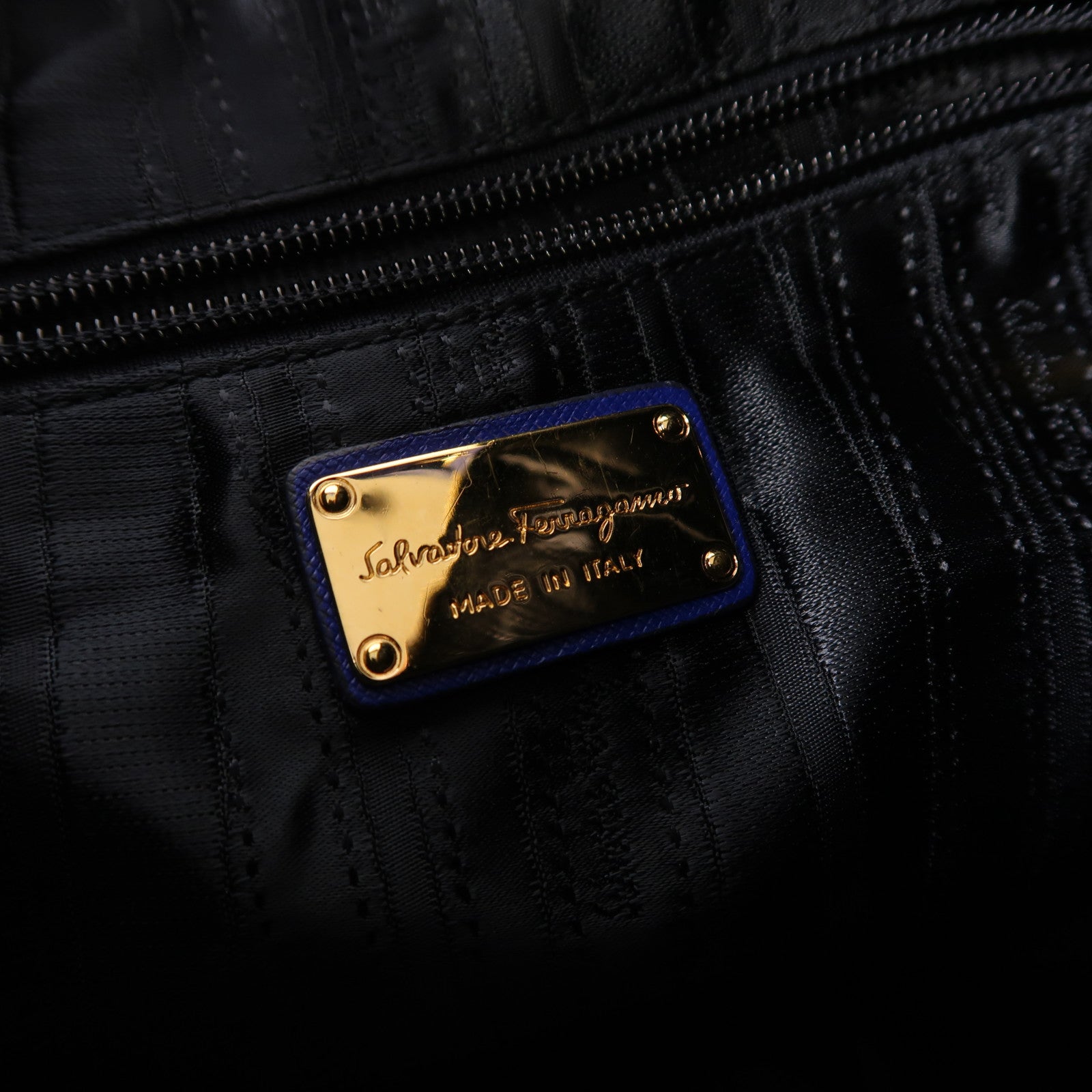 Salvatore Ferragamo GHW Shoulder Bag Calfskin Leather Blue