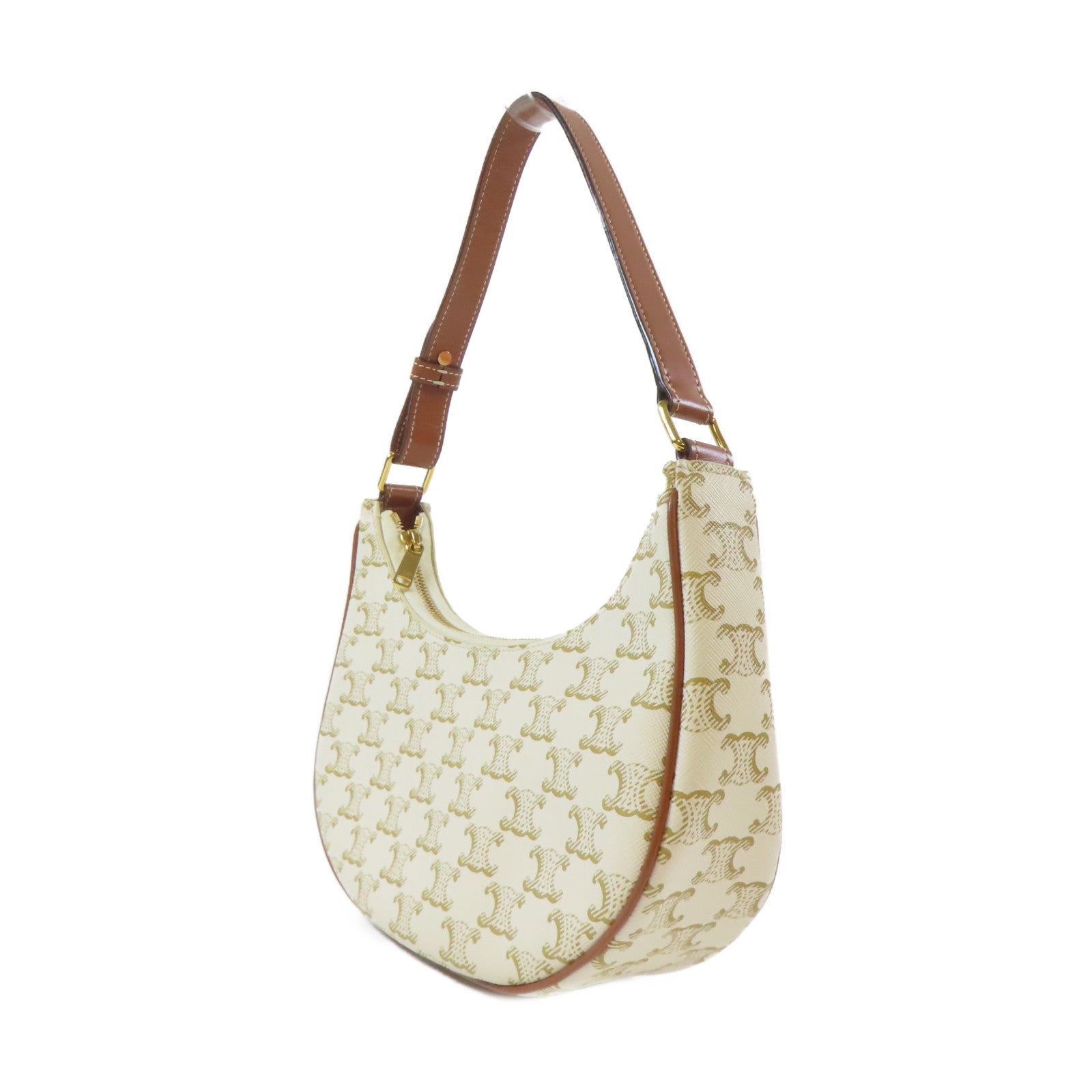 CELINE 塗層帆布Ava Bag金扣肩背袋白色