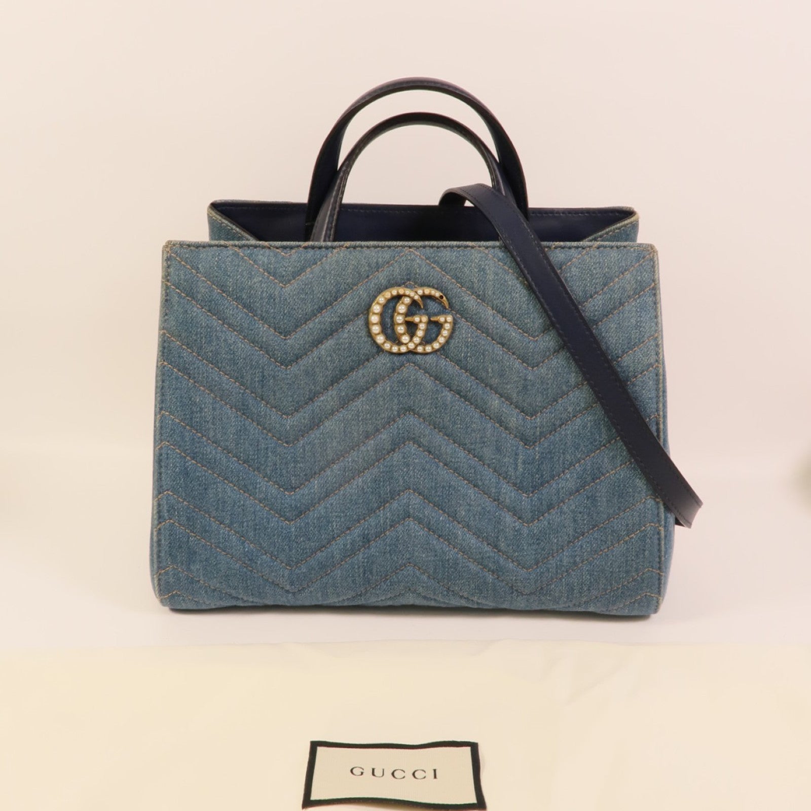 GUCCI Denim GG Marmont Matelasse手挽肩背兩用袋