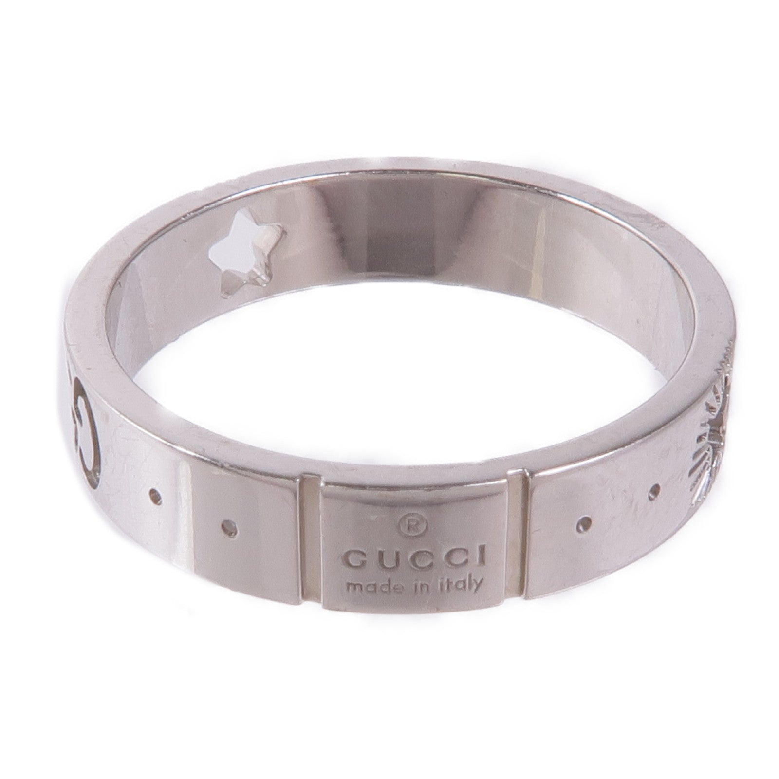 GUCCI 18K白金Icon Ring With Stars戒指US#5.5