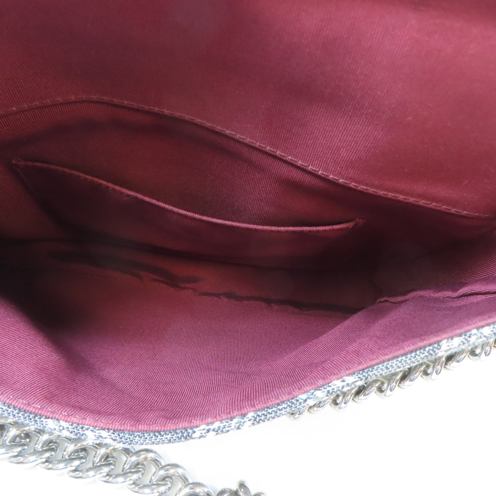 CHANEL 帆布Chain Shoulder Bag銀扣鏈帶手挽肩背兩用袋灰色/白色
