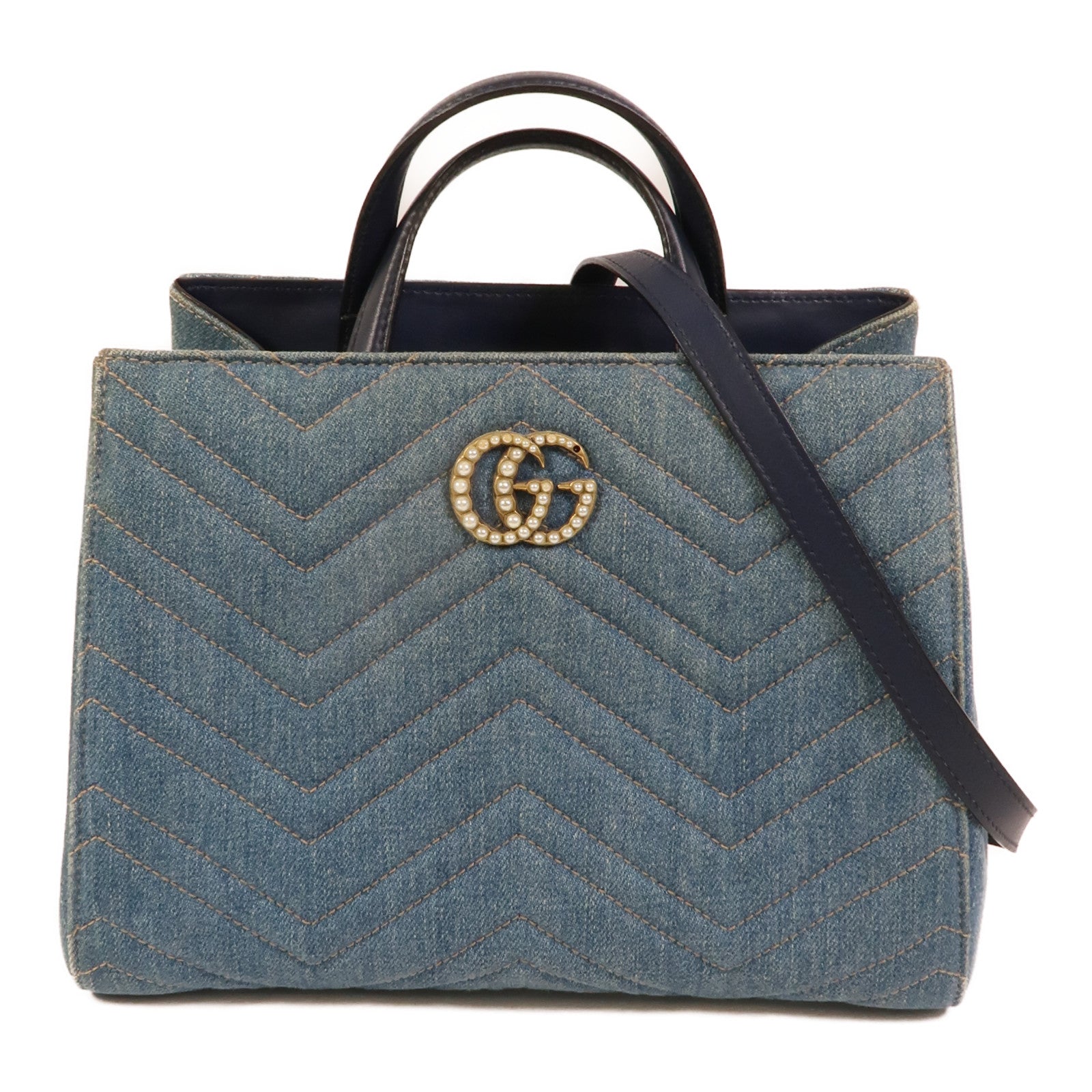 GUCCI Denim GG Marmont Matelasse手挽肩背兩用袋