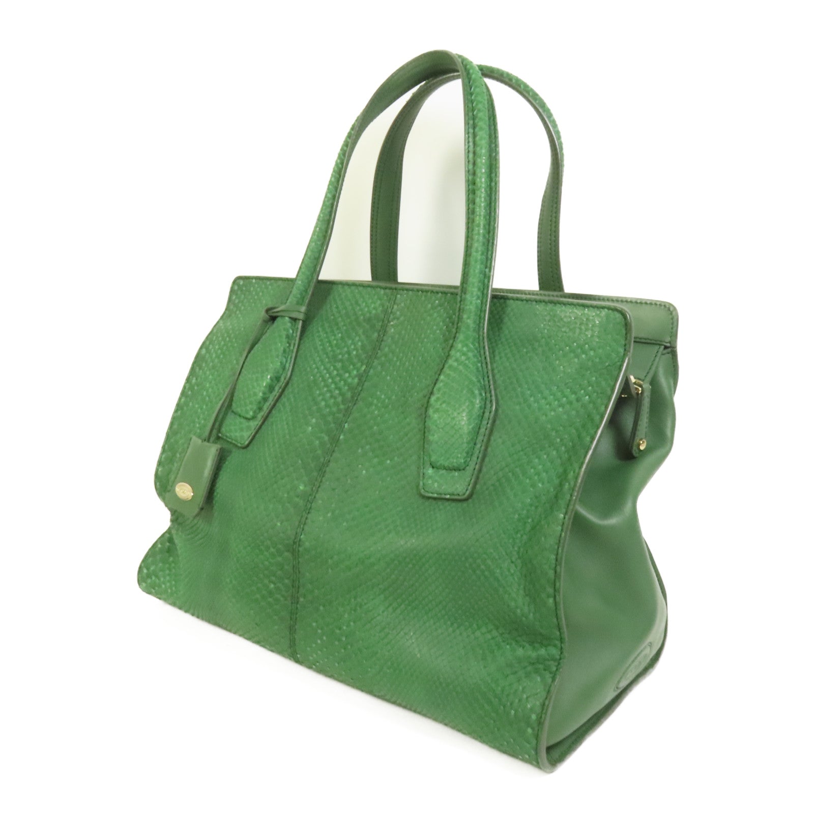 TOD'S 牛皮皮革/蛇皮皮革Tote Bag金扣手挽袋