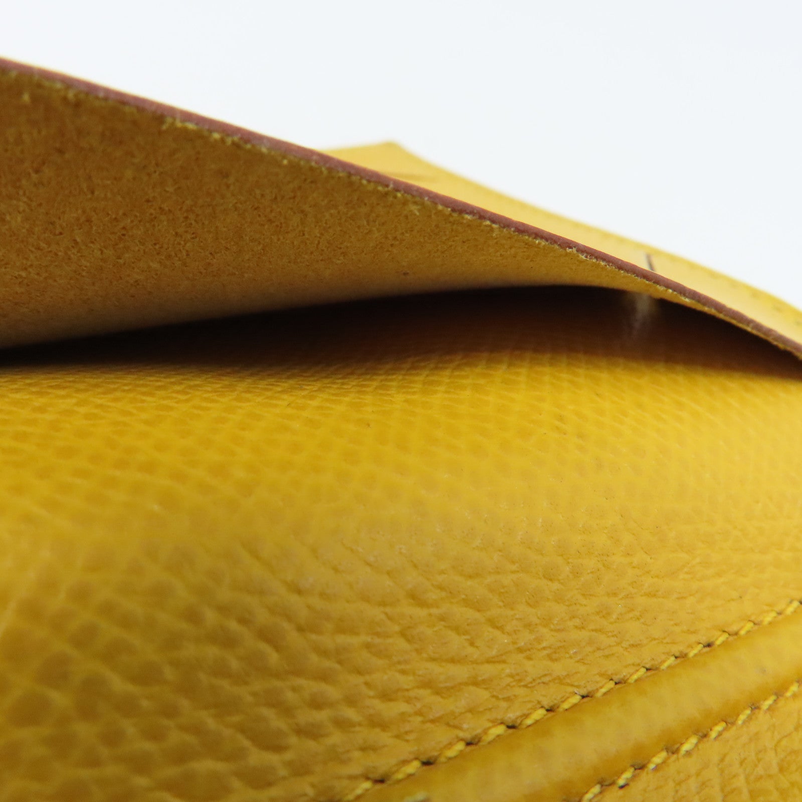 HERMES Epsom Leather Passport Case Silver Buckle Passport Holder Yellow
