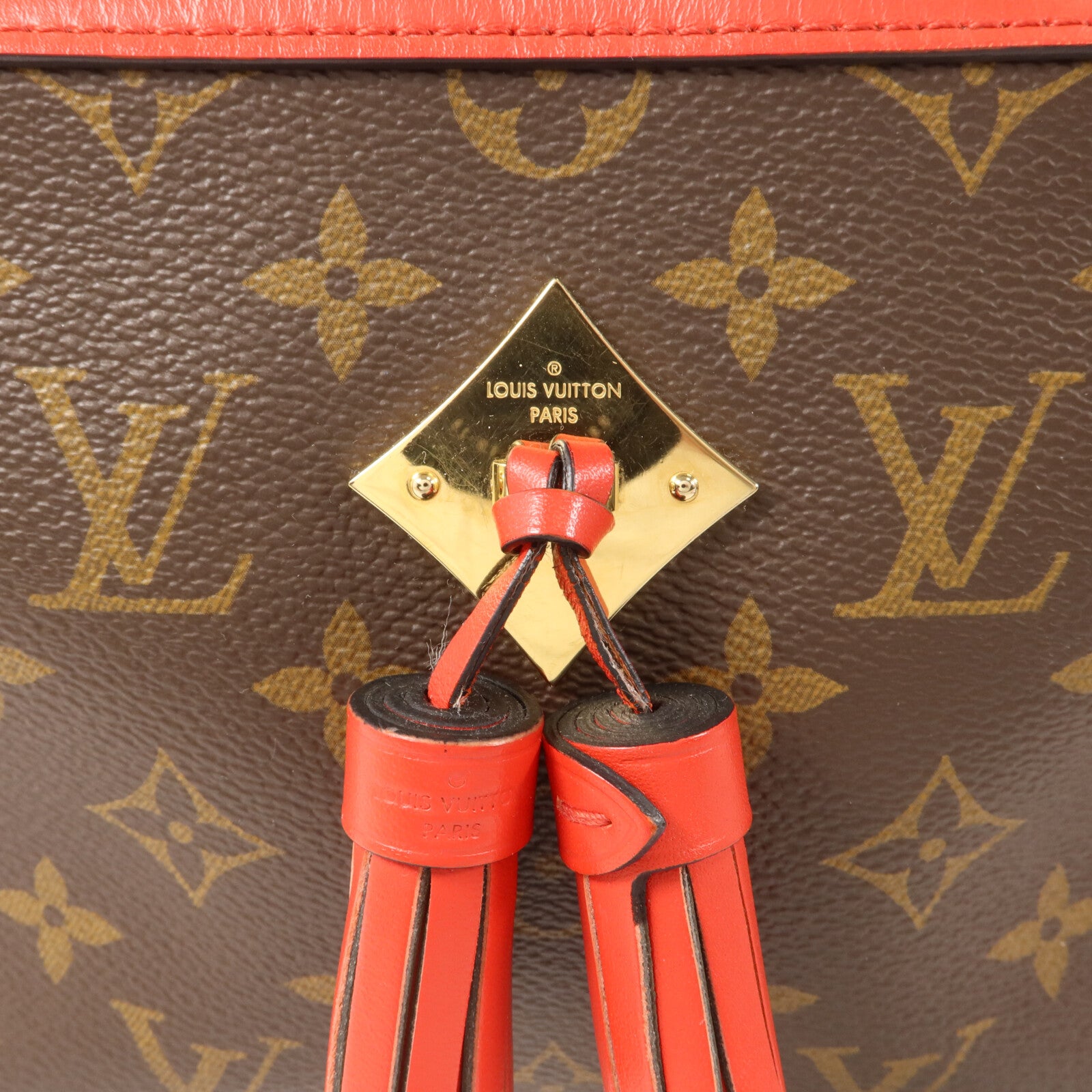 LOUIS VUITTON Monogram Saintonge金扣手挽肩背兩用袋棕色/紅色