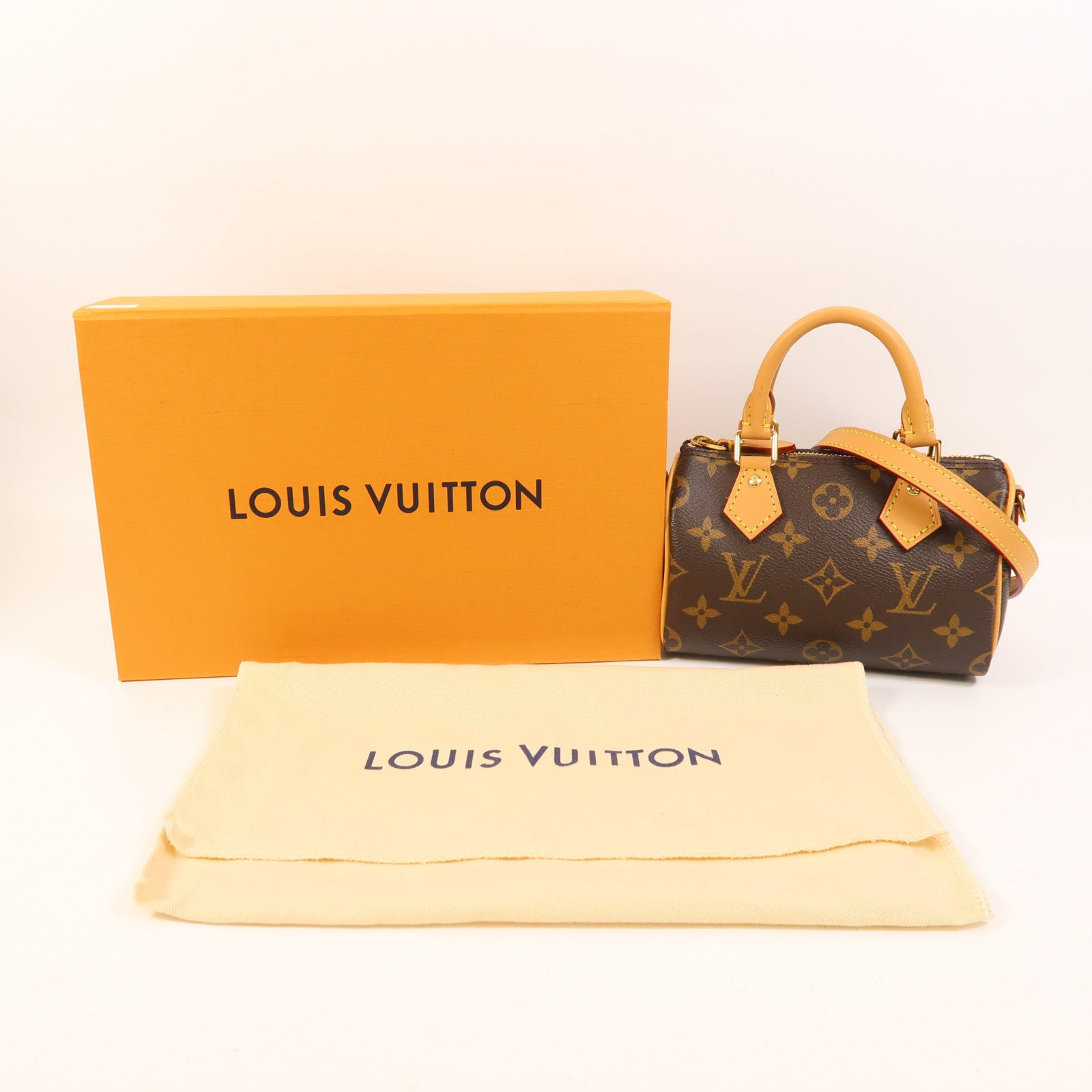 LOUIS VUITTON Monogram Nano Speedy金扣手挽肩背兩用袋