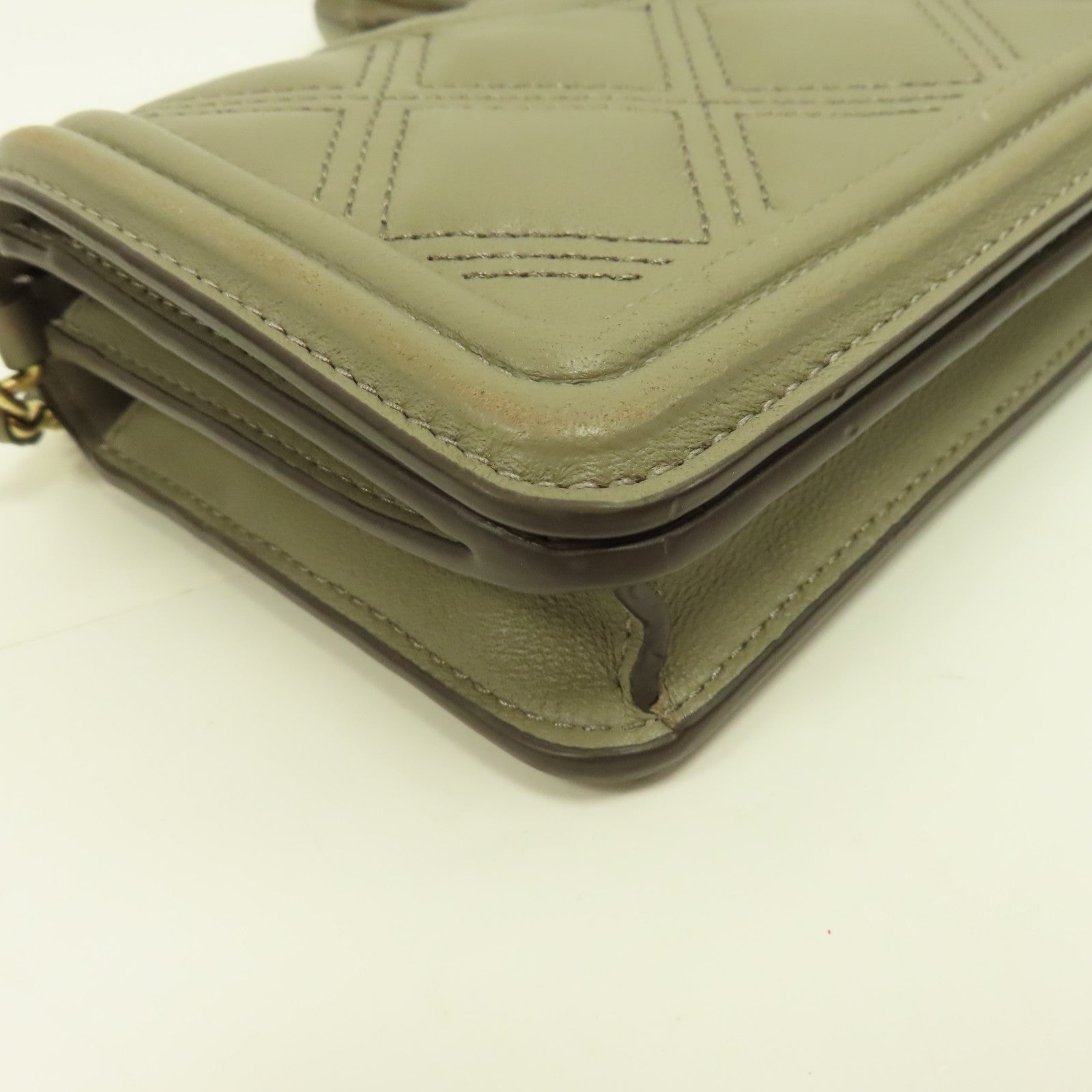 Tory Burch 牛皮皮革Chain Shoulder Bag金扣鏈帶肩背袋灰色