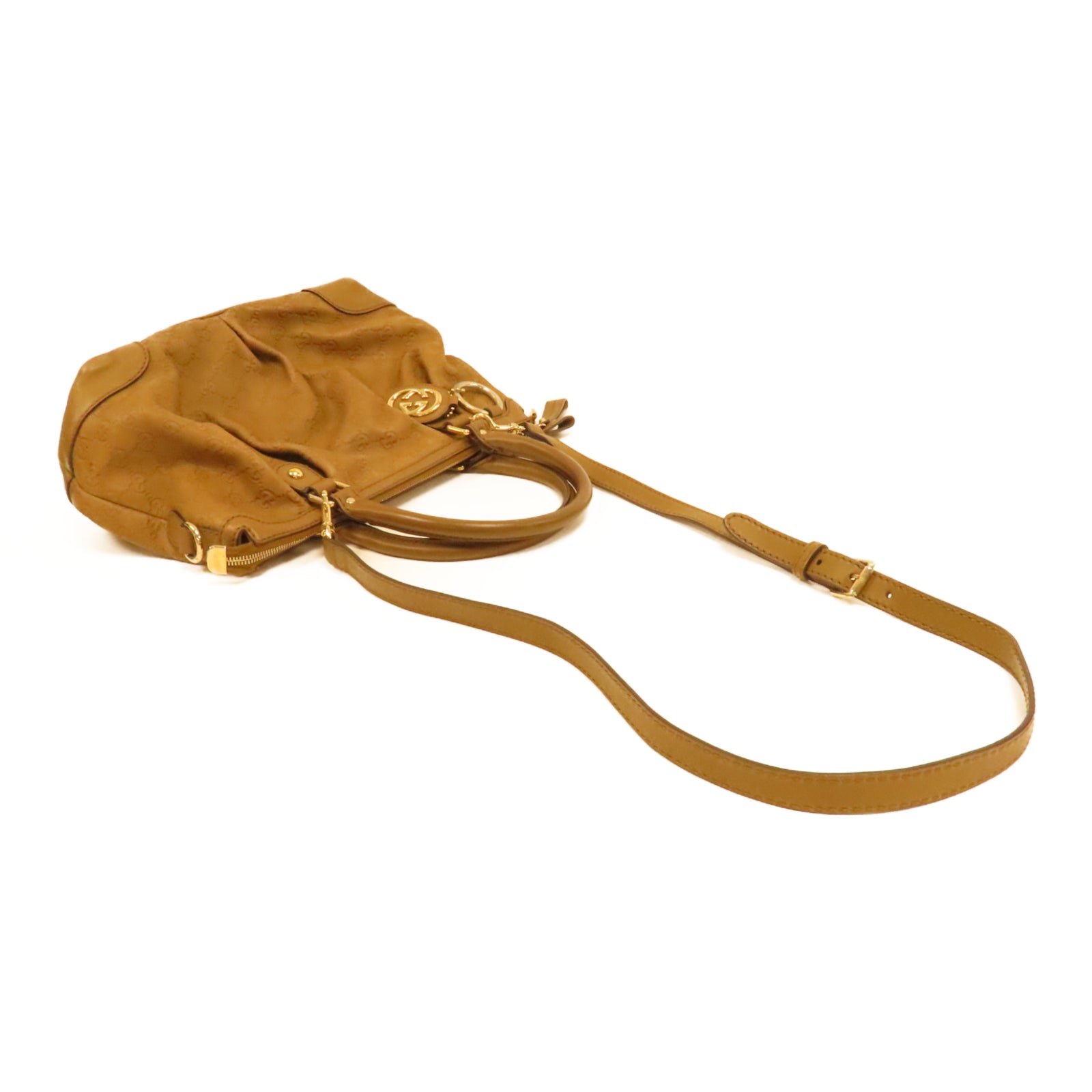 GUCCI 牛皮皮革2 Way Shoulder銀扣手挽肩背兩用袋啡色