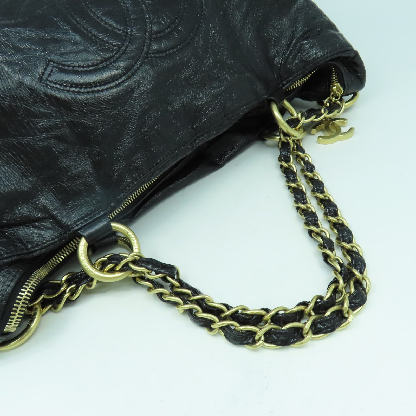 CHANEL 【激減優惠】菱格羊皮皮革Chain Shoulder金扣鏈帶肩背袋黑色