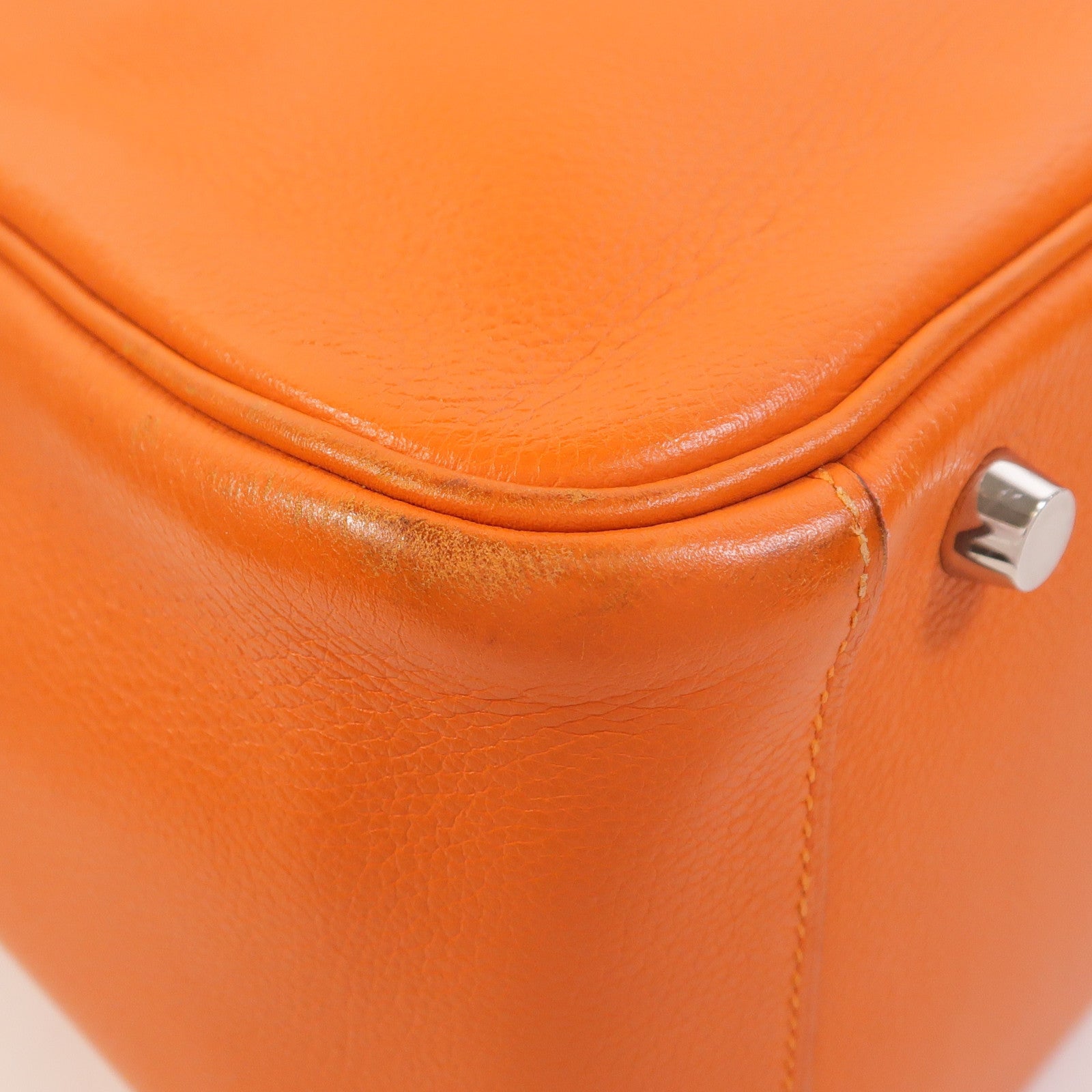 HERMES Clemence皮革Lindy 30銀扣手挽肩背兩用袋Orange