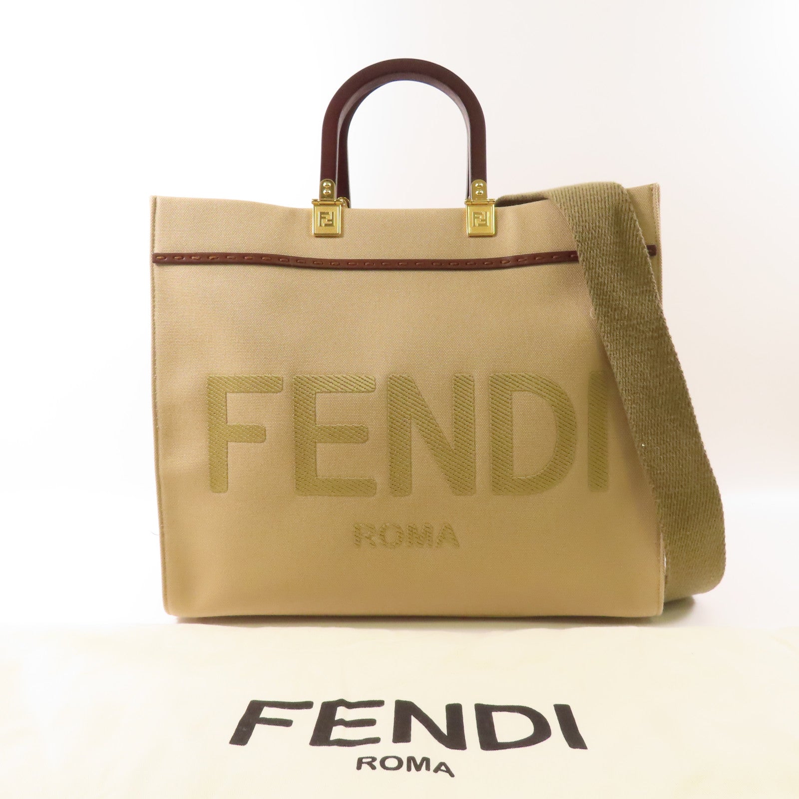 FENDI 帆布Sunshine Medium金扣手挽肩背兩用袋