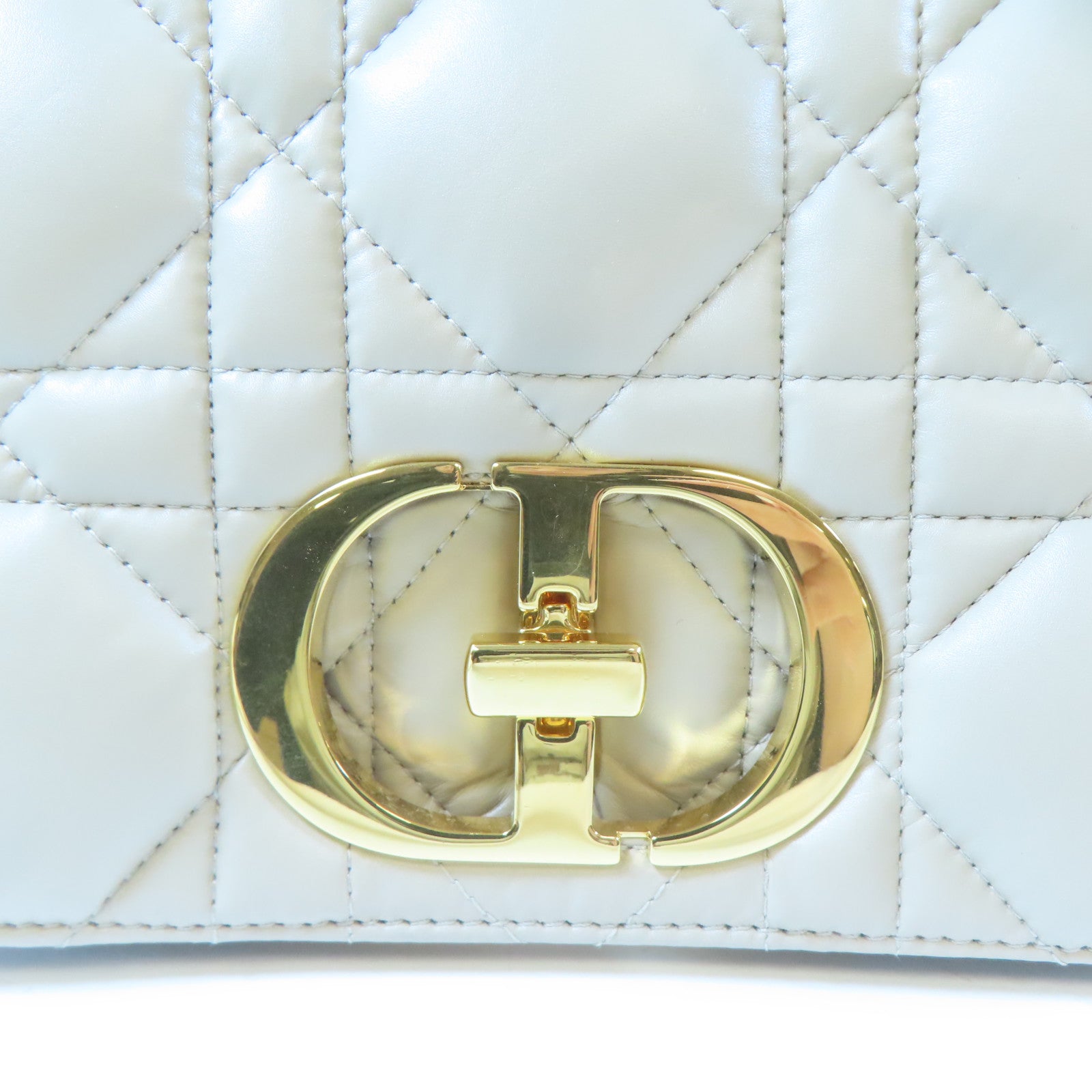 Dior 【激減優惠】羊皮皮革Caro金扣鏈帶肩背袋米色