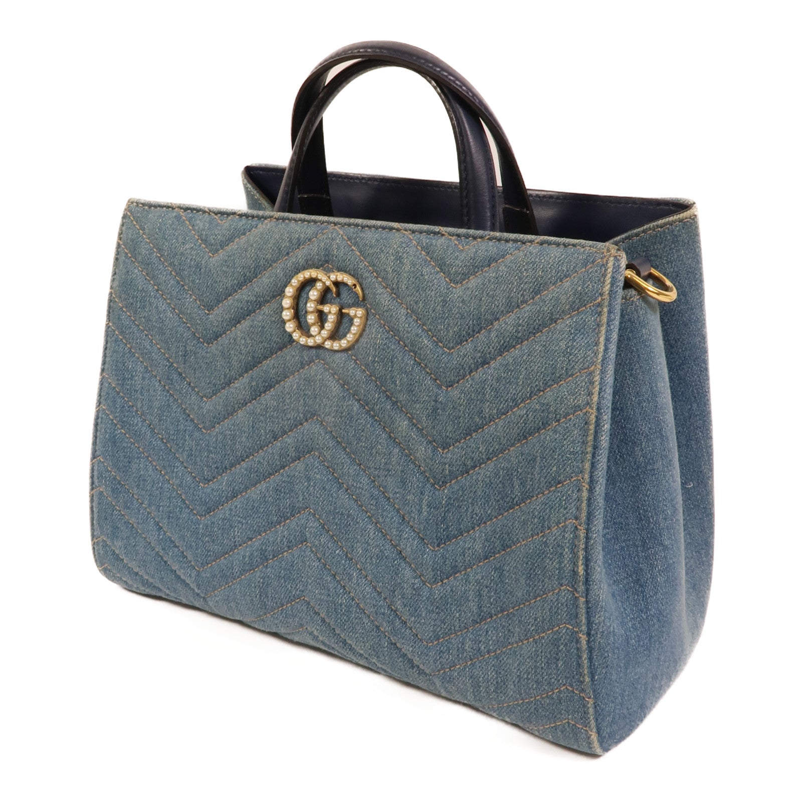 GUCCI Denim GG Marmont Matelasse手挽肩背兩用袋