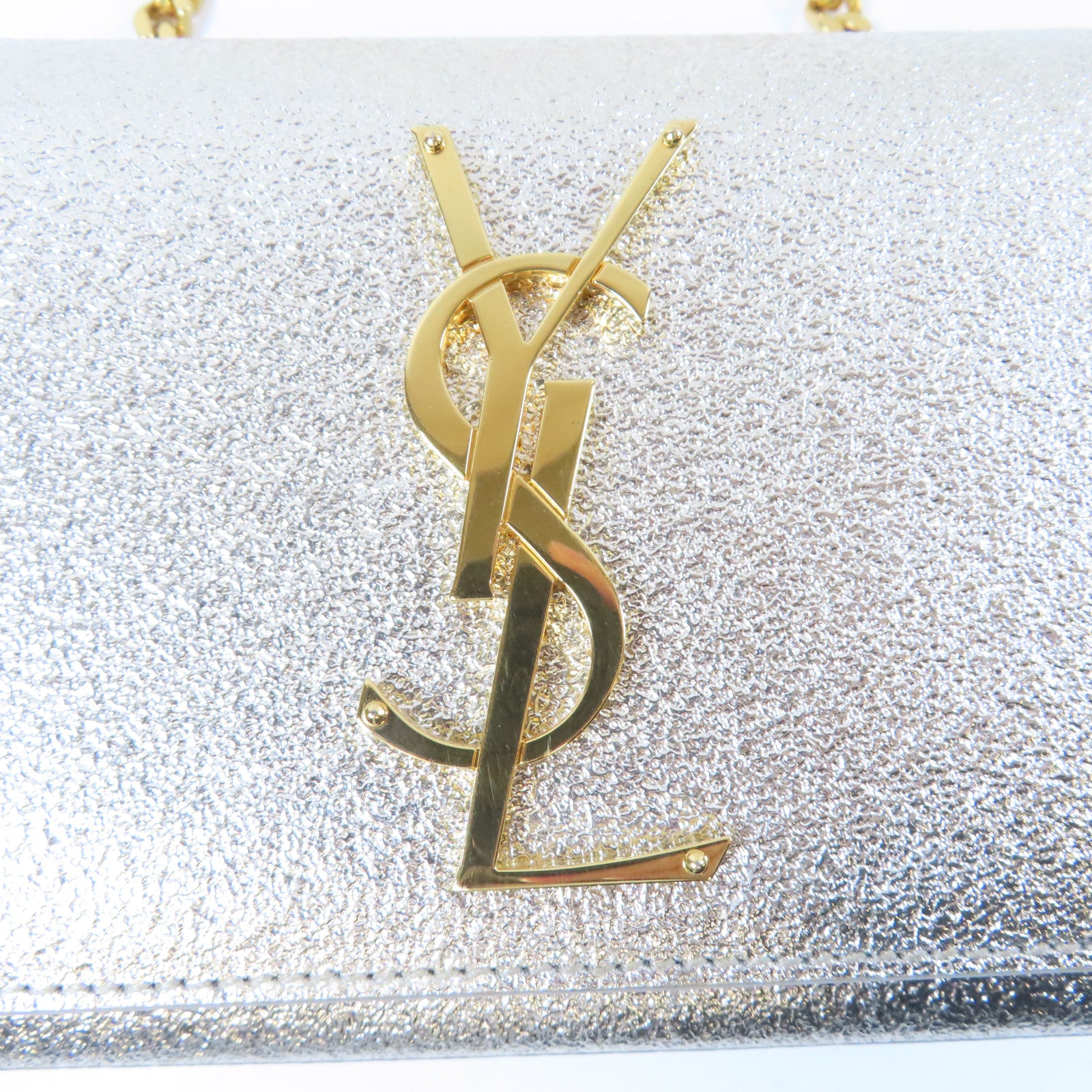 SAINT LAURENT 牛皮皮革Kate Small Bag金扣鏈帶肩背袋銀色