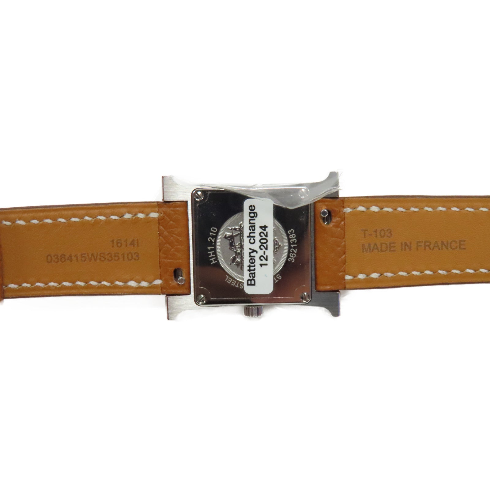 HERMES Heure H Watch不鏽鋼/Epsom皮革石英手錶白色/經典駝色