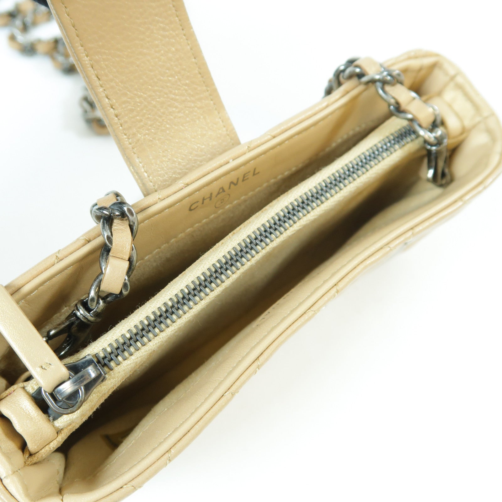 CHANEL 【激減優惠】菱格Caviar皮革Chain Shoulder銀扣鏈帶肩背袋金色