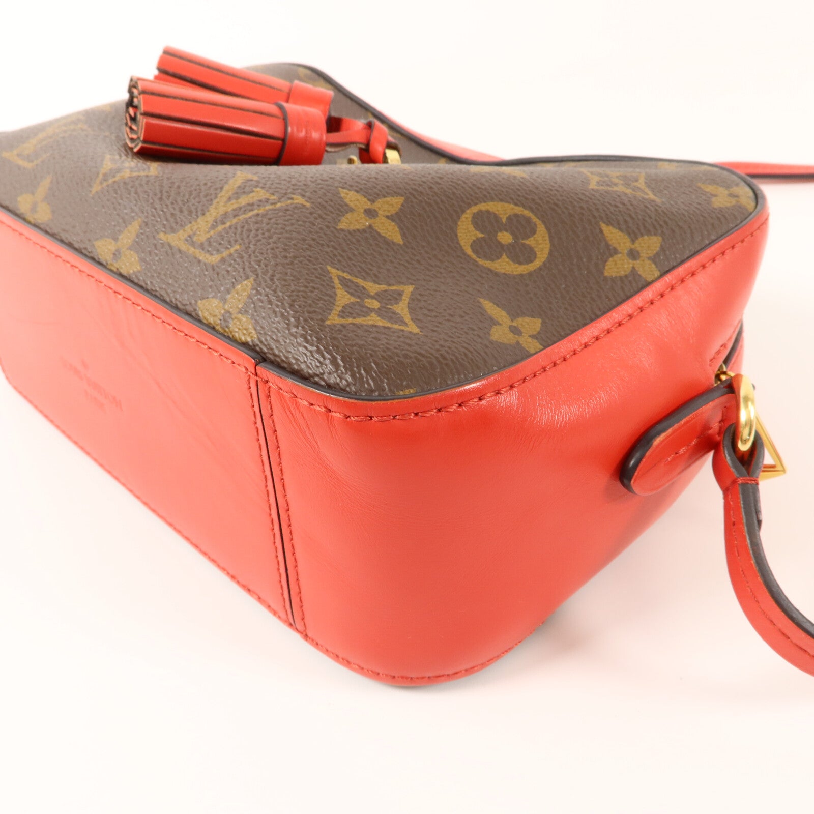 LOUIS VUITTON Monogram Saintonge金扣手挽肩背兩用袋棕色/紅色
