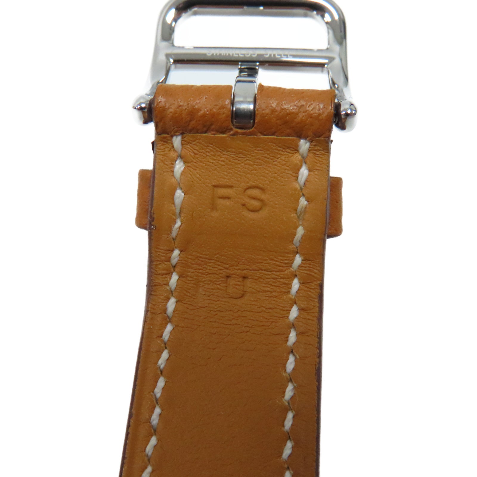 HERMES Heure H Watch不鏽鋼/Epsom皮革石英手錶白色/經典駝色