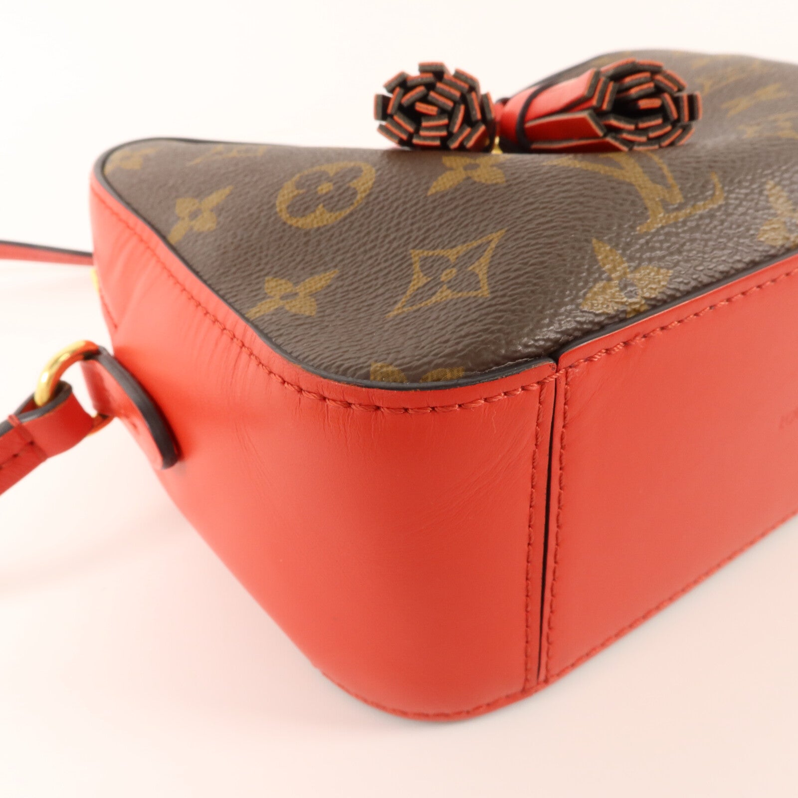 LOUIS VUITTON Monogram Saintonge金扣手挽肩背兩用袋棕色/紅色
