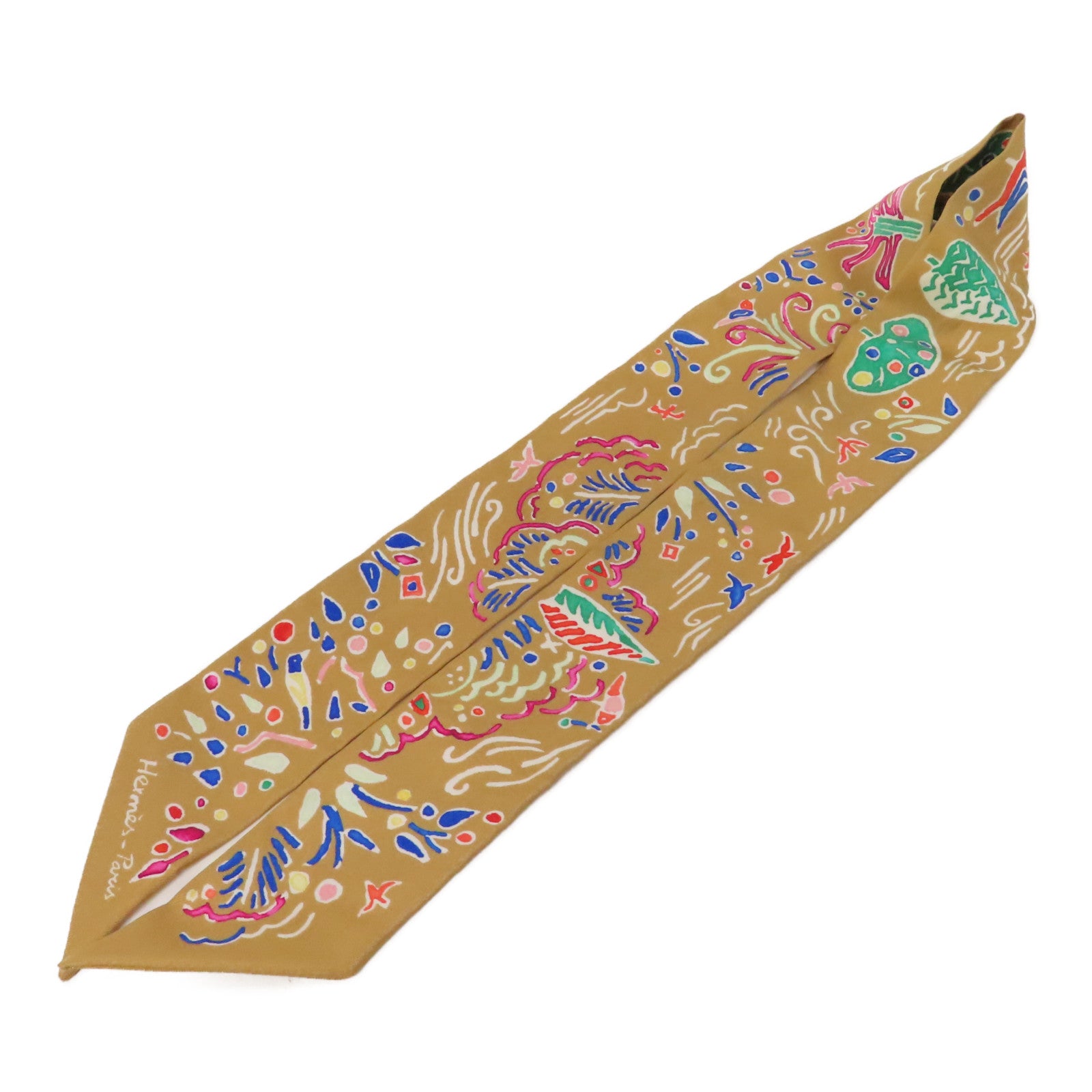 HERMES 【激減優惠】絲質Twilly絲巾金色
