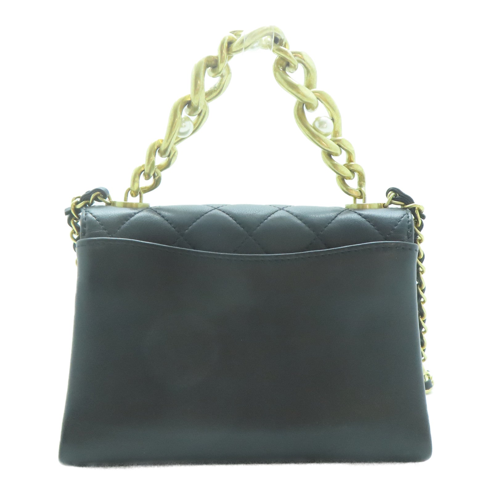 CHANEL 菱格牛皮皮革Pearl Mini Flap金扣鏈帶肩背袋黑色