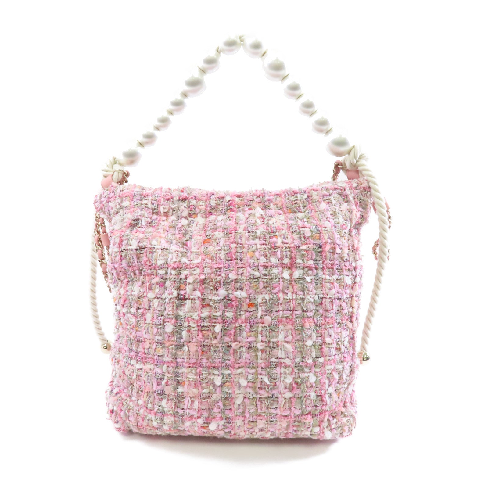 CHANEL 【激減優惠】軟呢Shoulder Bag金扣手挽肩背兩用袋粉紅色/白色