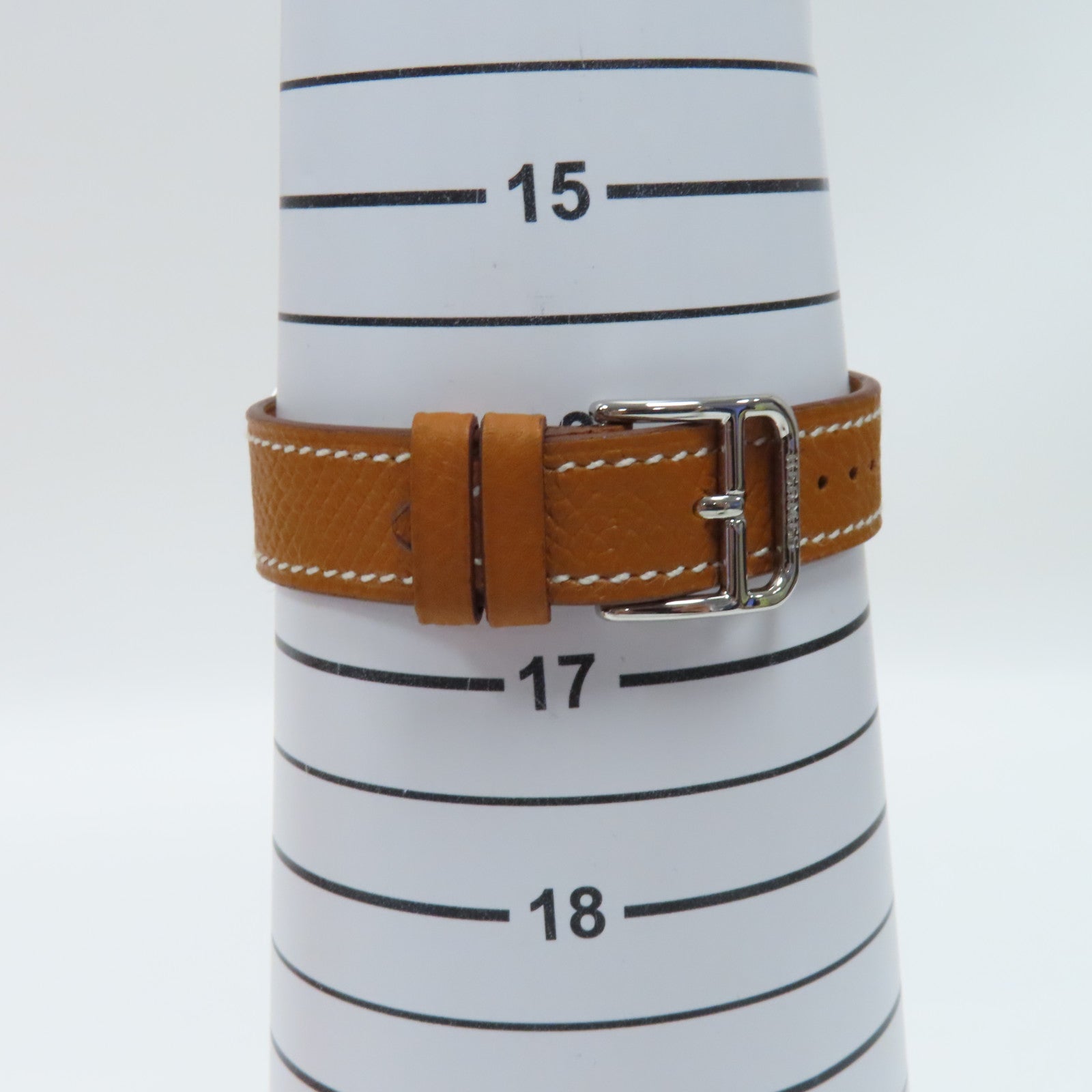 HERMES Heure H Watch不鏽鋼/Epsom皮革石英手錶白色/經典駝色