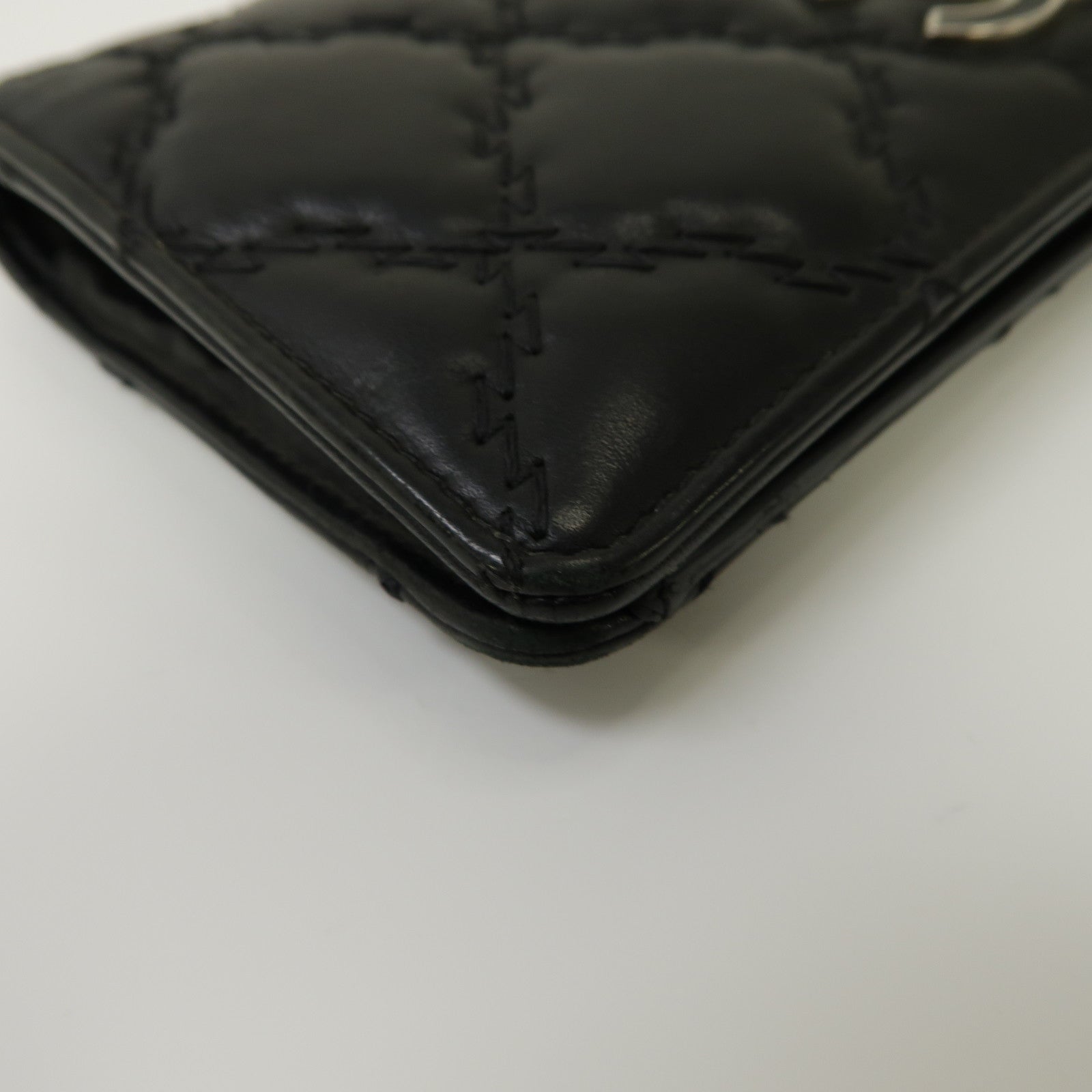 CHANEL 菱格牛皮皮革Long Wallet銀扣長錢包黑色