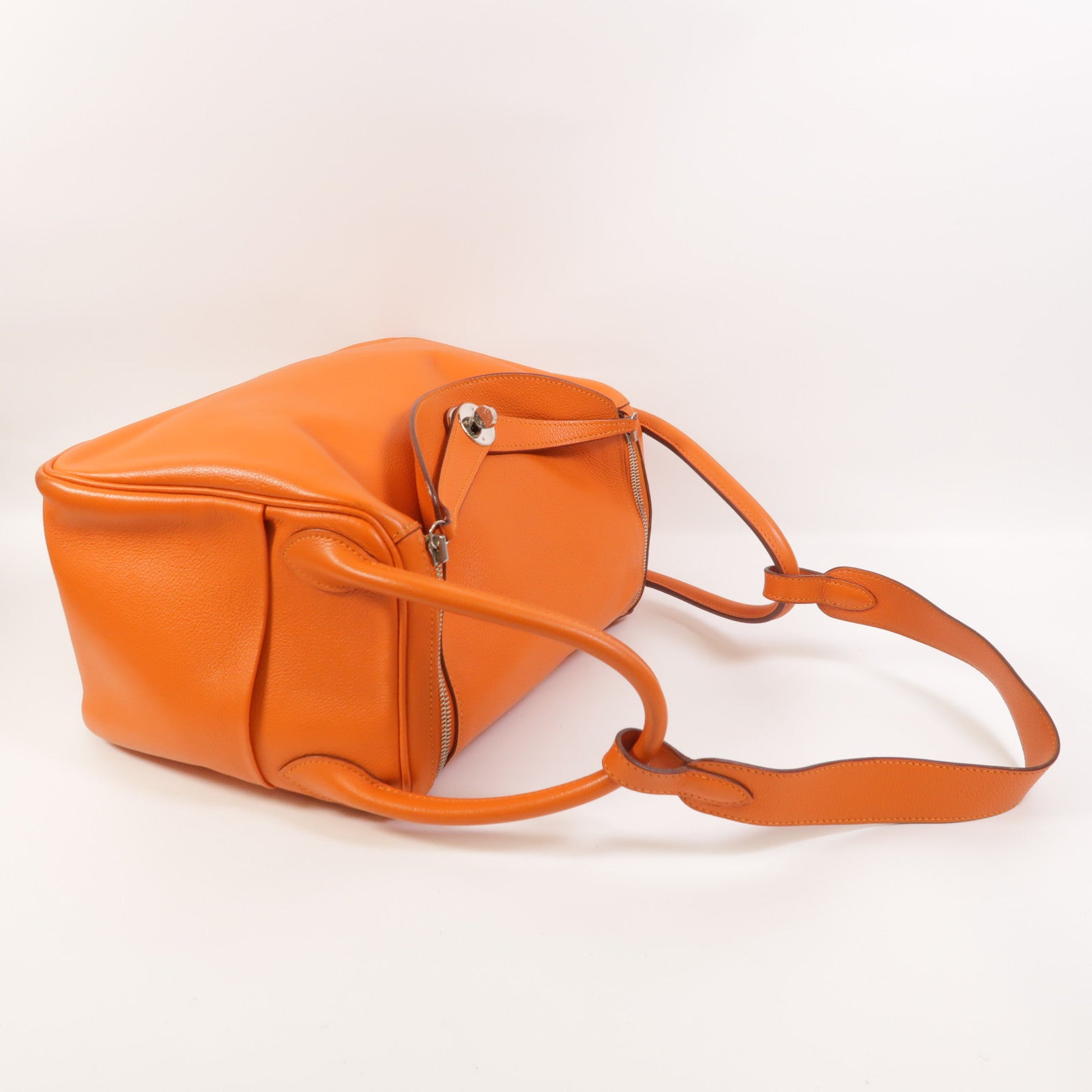 HERMES Clemence皮革Lindy 30銀扣手挽肩背兩用袋Orange