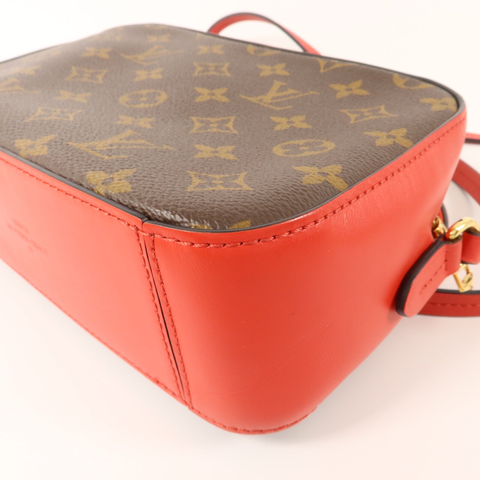 LOUIS VUITTON Monogram Saintonge金扣手挽肩背兩用袋棕色/紅色