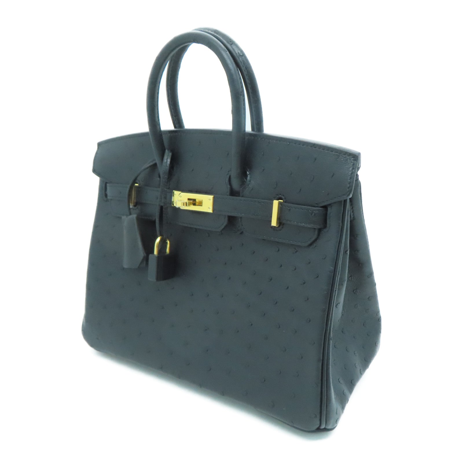 HERMES Ostrich皮革Birkin 25金扣手挽袋Noir/黑色